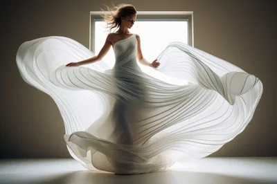 Elegant Woman Dancing In A Flowing White Dress