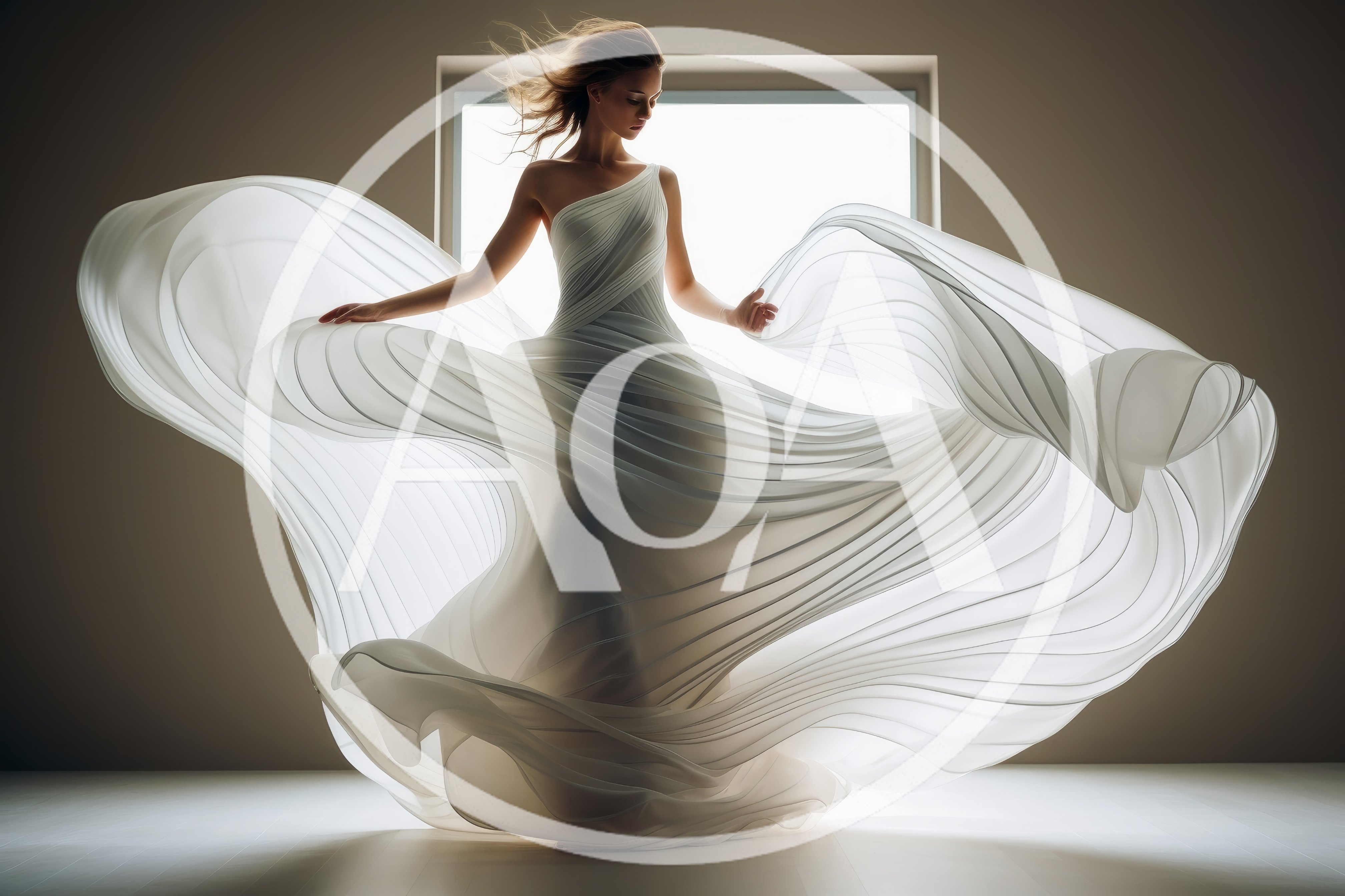 Elegant Woman Dancing In A Flowing White Dress
