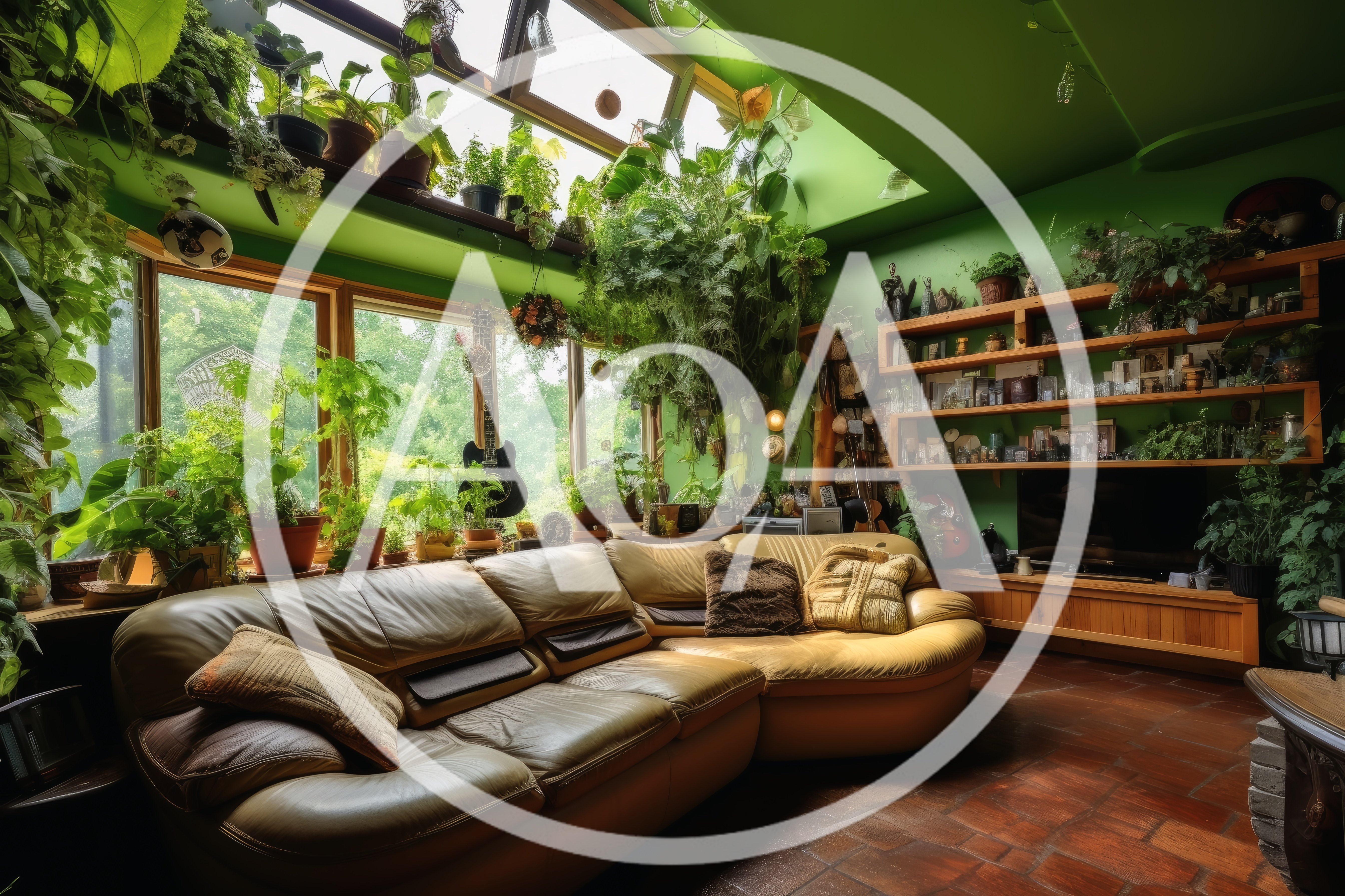 Cozy Sunroom Living Room Filled With Lush Houseplants