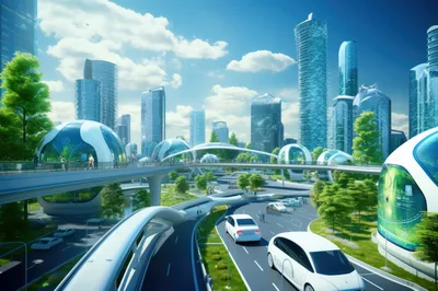 Futuristic Eco-Friendly Cityscape With Advanced Transportation