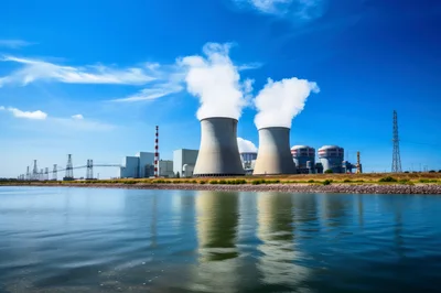 Nuclear Power Plant Cooling Towers By A River