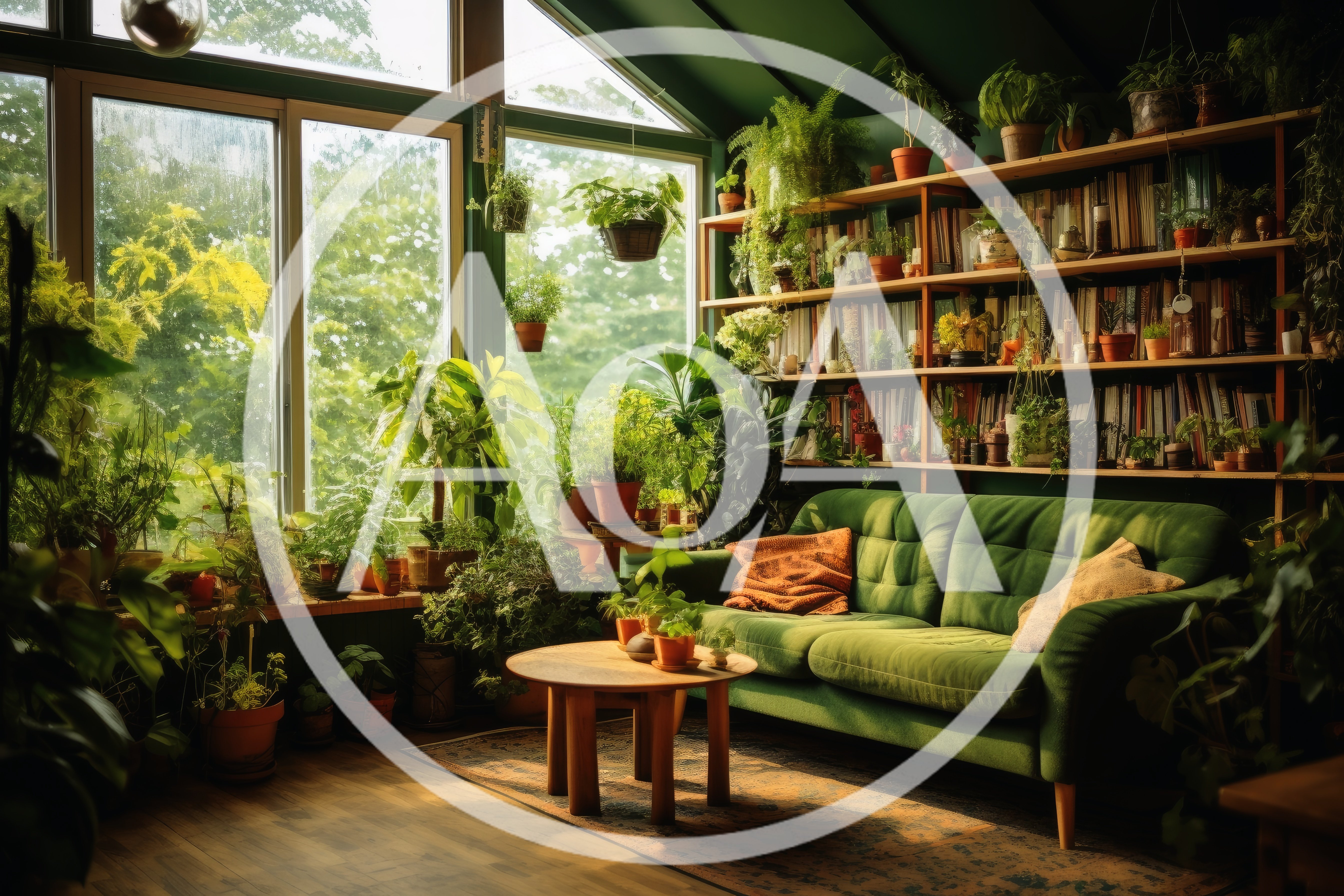 Cozy Green Sunroom With Lush Indoor Plants And Sofa