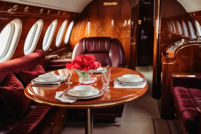 Luxury Private Jet Dining Table Setup