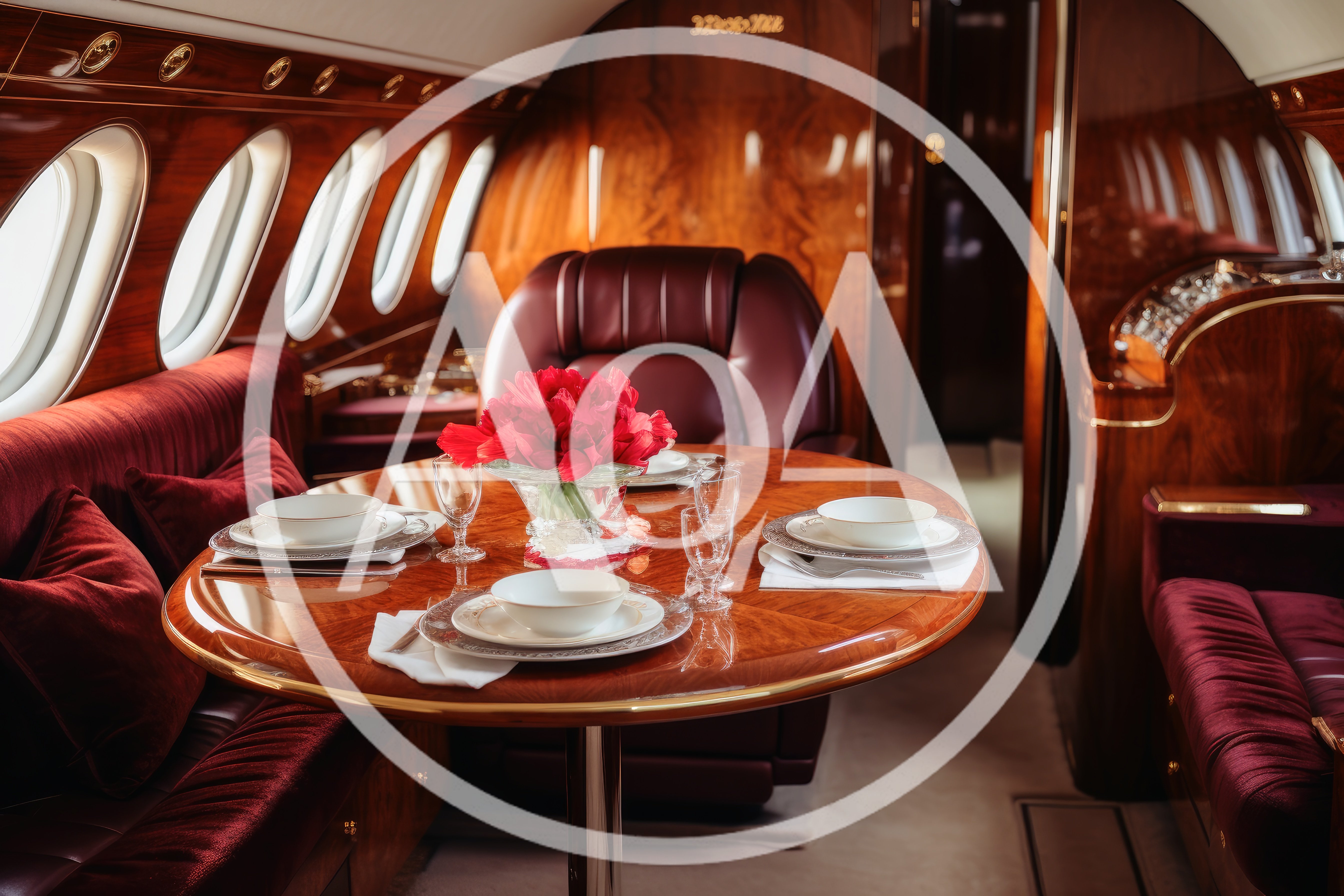 Luxury Private Jet Dining Table Setup