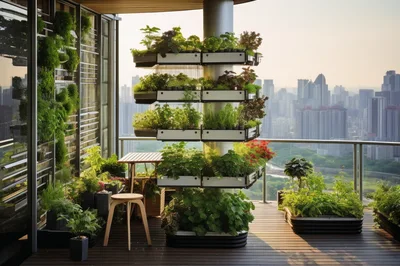 Modern Urban Balcony Garden With Vertical Planters
