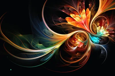 Abstract Fractal Flower Art With Vibrant Swirling Colors