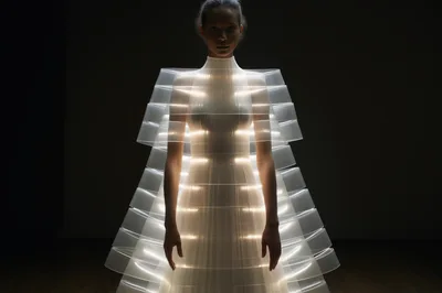 Futuristic Model Wearing Glowing Architectural Light Dress