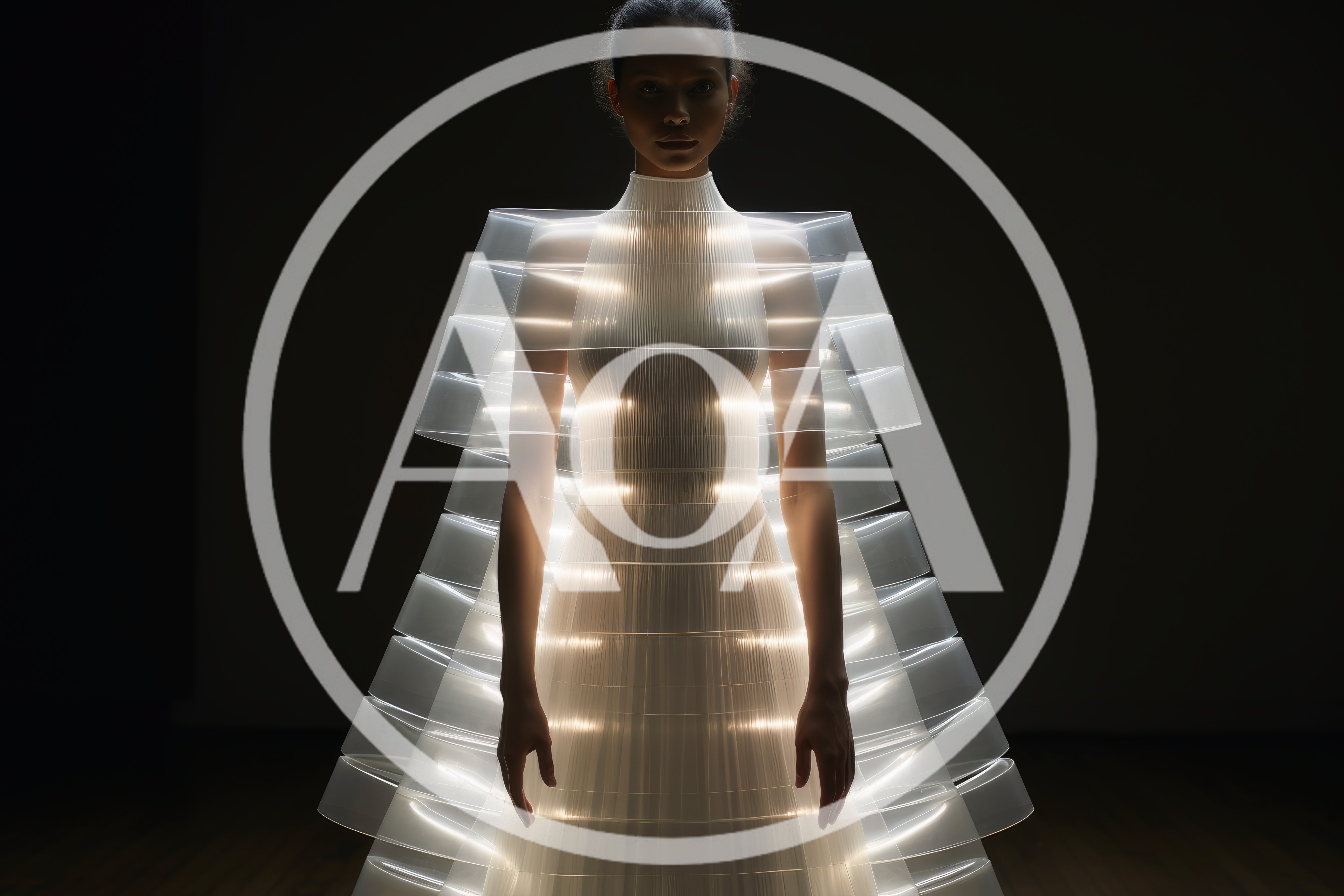 Futuristic Model Wearing Glowing Architectural Light Dress