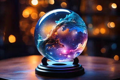 Crystal Ball Containing A Vibrant Nebula Galaxy