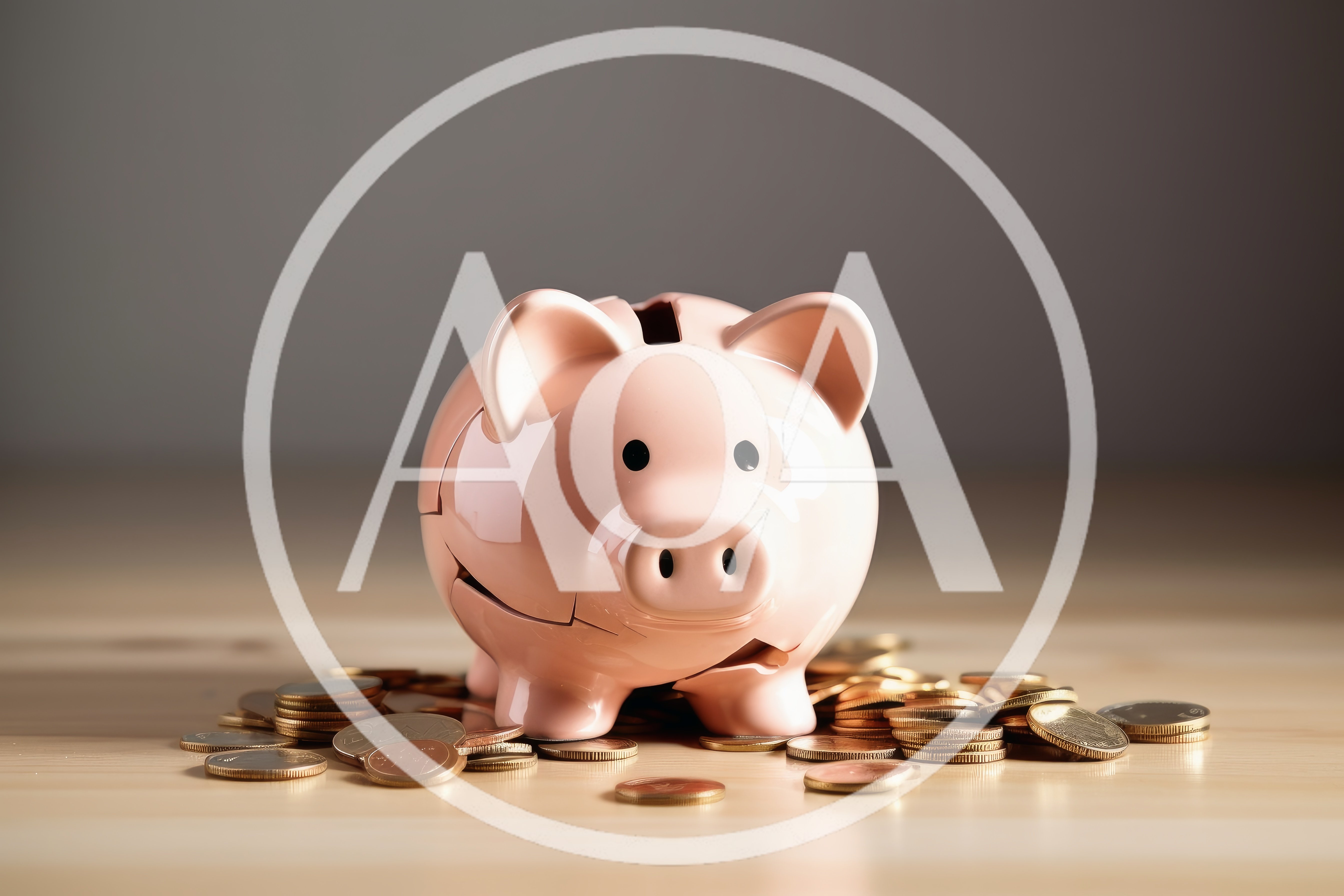 Cracked Pink Piggy Bank Surrounded By Gold Coins