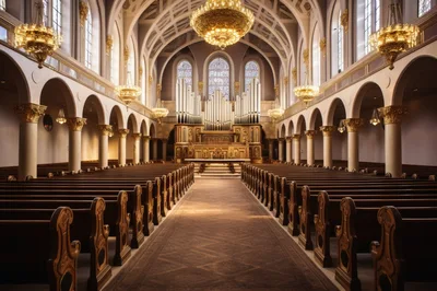 Interior View Of A Grand Traditional Church Sanctuary