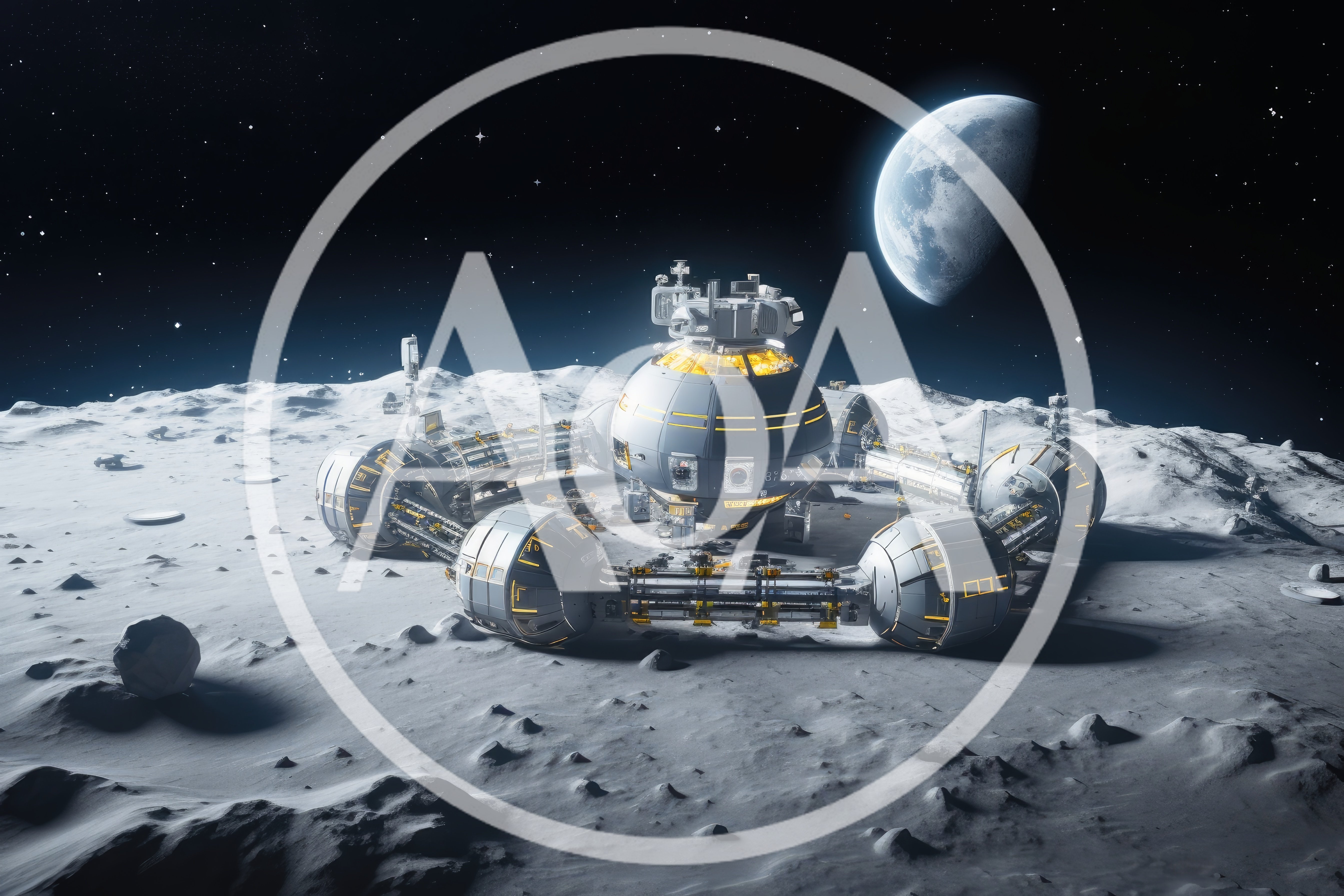 Futuristic Lunar Base Station on Moon Surface