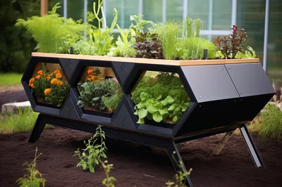 Modern Hexagonal Raised Garden Bed With Diverse Plants