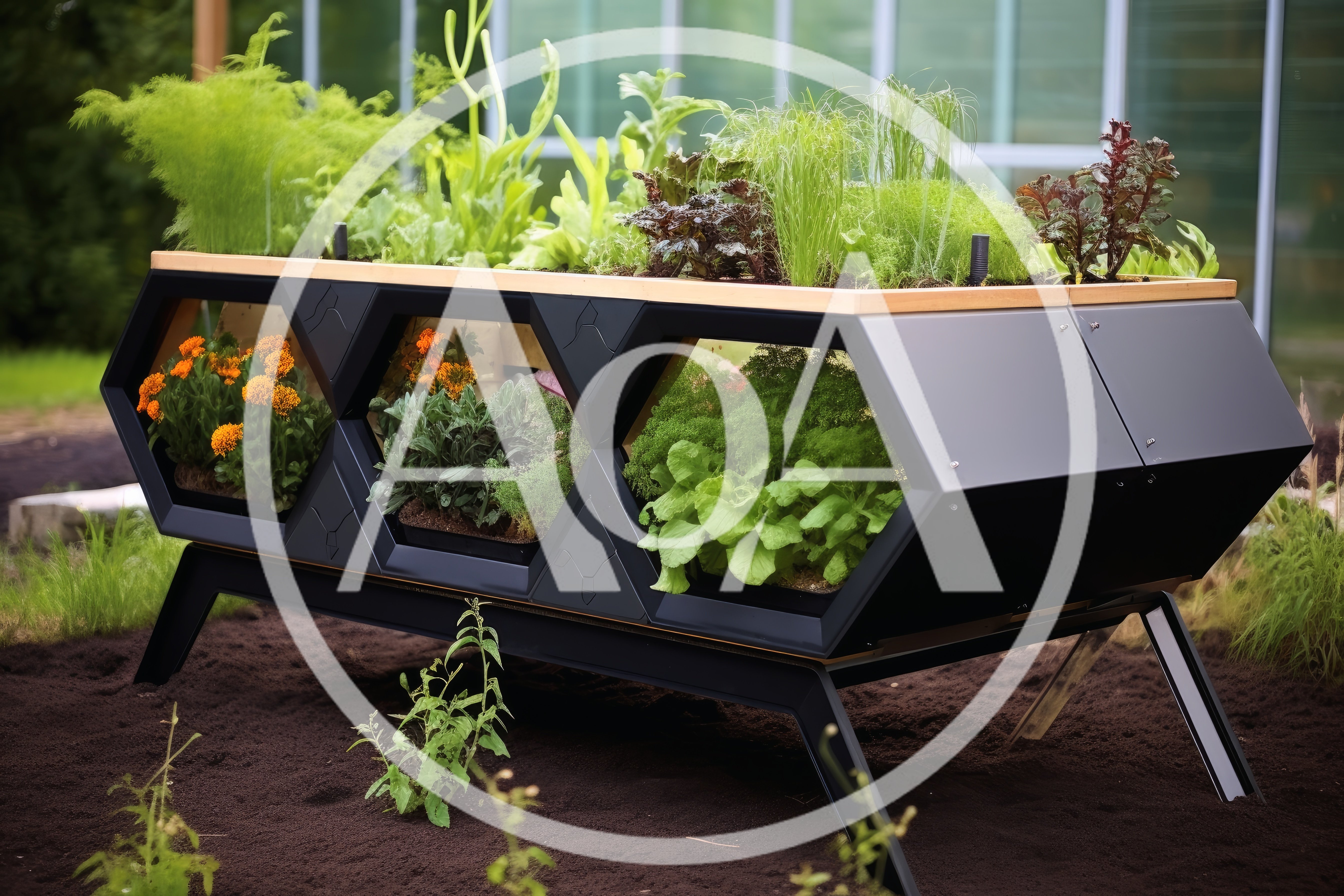 Modern Hexagonal Raised Garden Bed With Diverse Plants