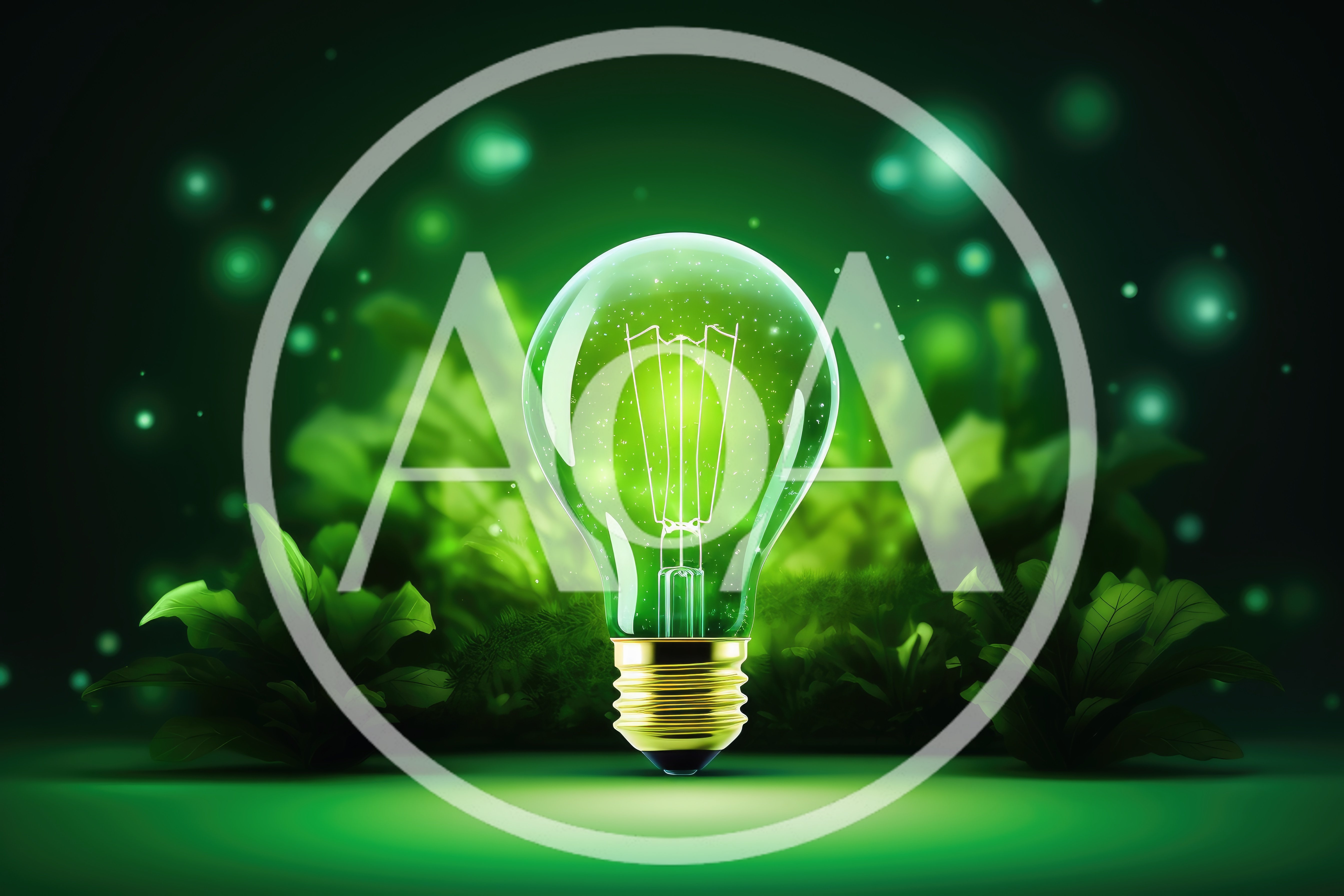 Glowing Light Bulb Surrounded By Lush Green Foliage