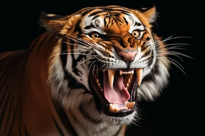 Aggressive Tiger Roaring With Mouth Wide Open