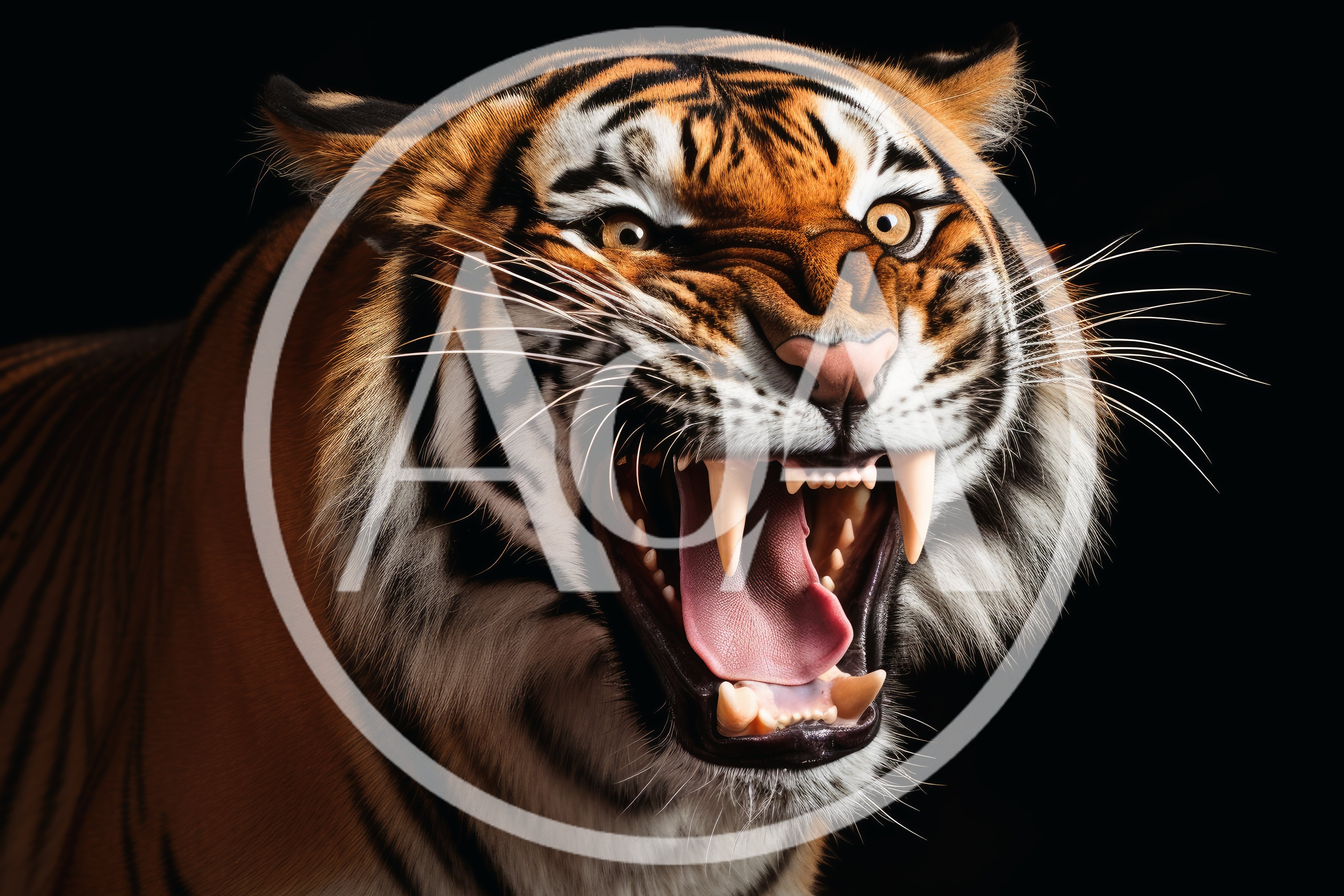 Aggressive Tiger Roaring With Mouth Wide Open