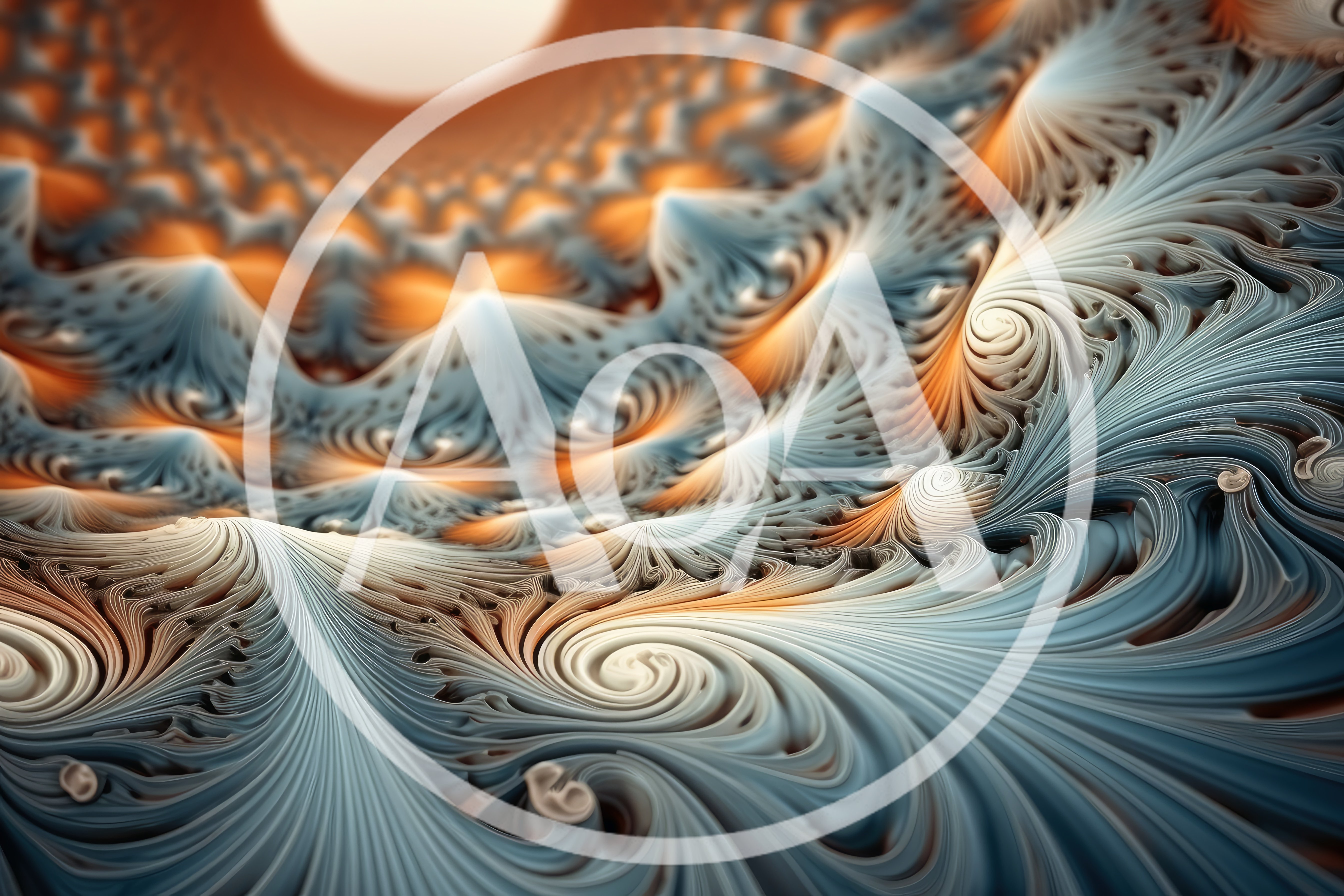 Abstract Fractal Landscape With Swirling Blue And Orange Patterns