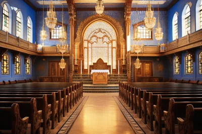 Interior View Of An Ornate Historic Synagogue Sanctuary