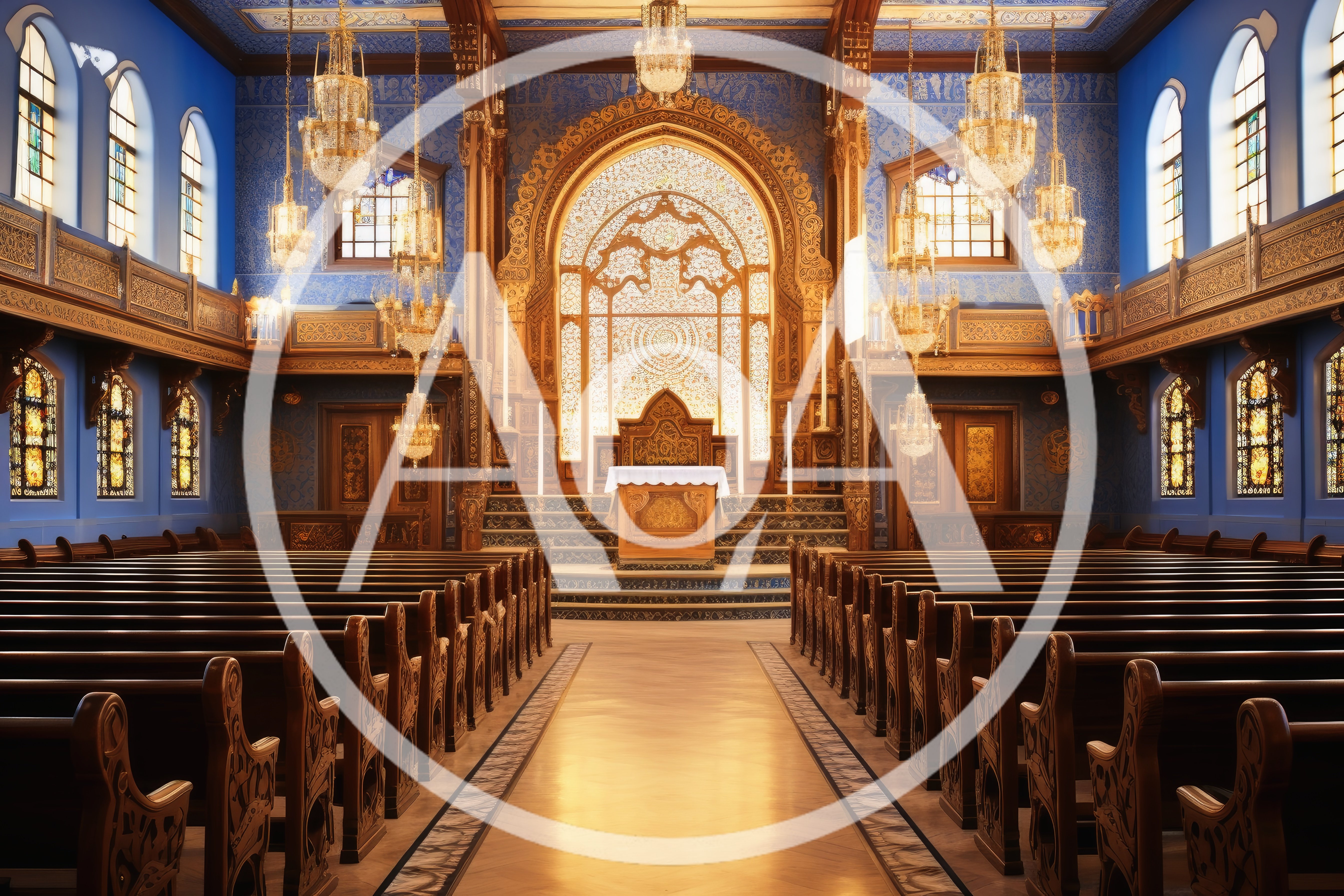 Interior View Of An Ornate Historic Synagogue Sanctuary