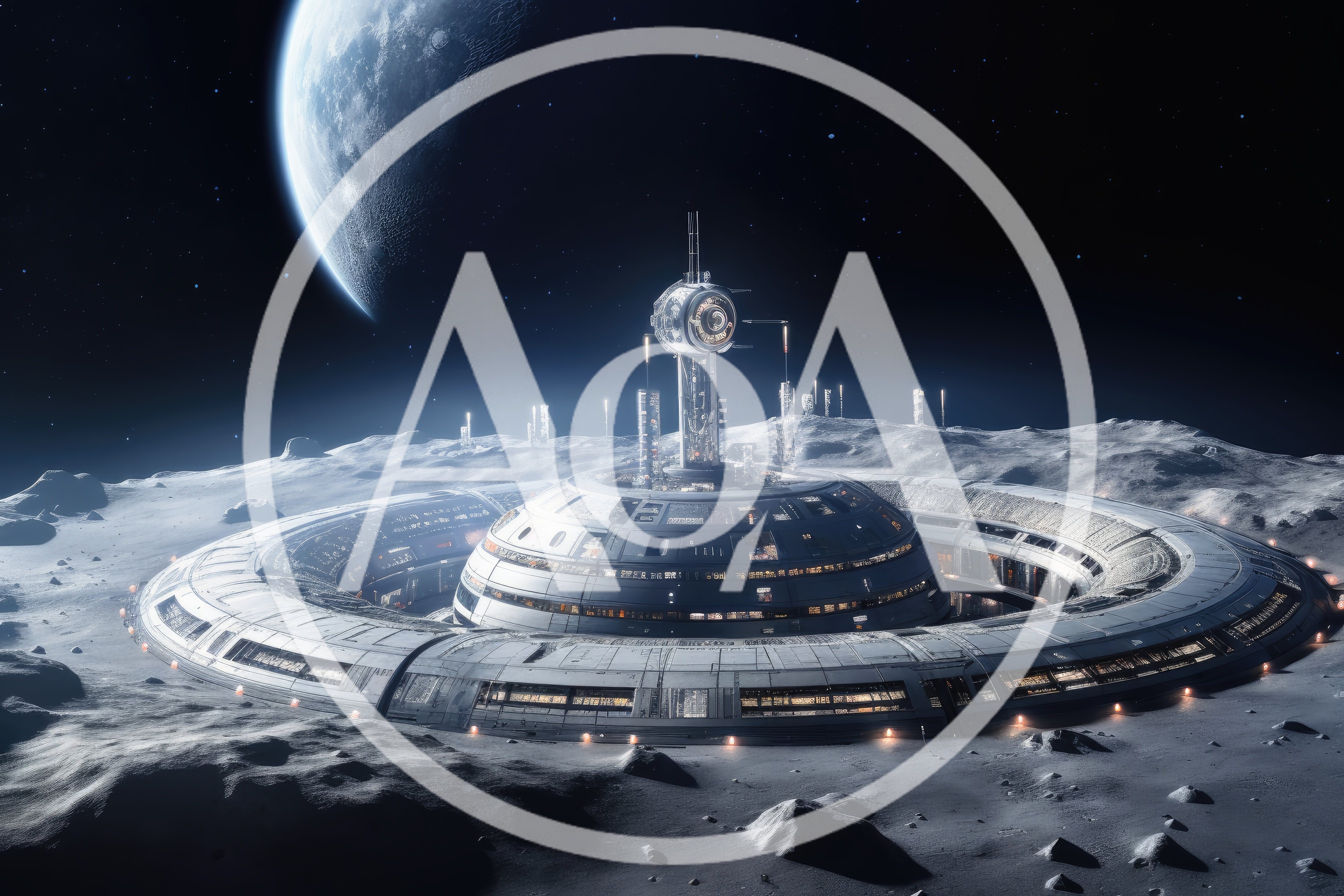 Futuristic Lunar Base With Central Spire On Moon Surface