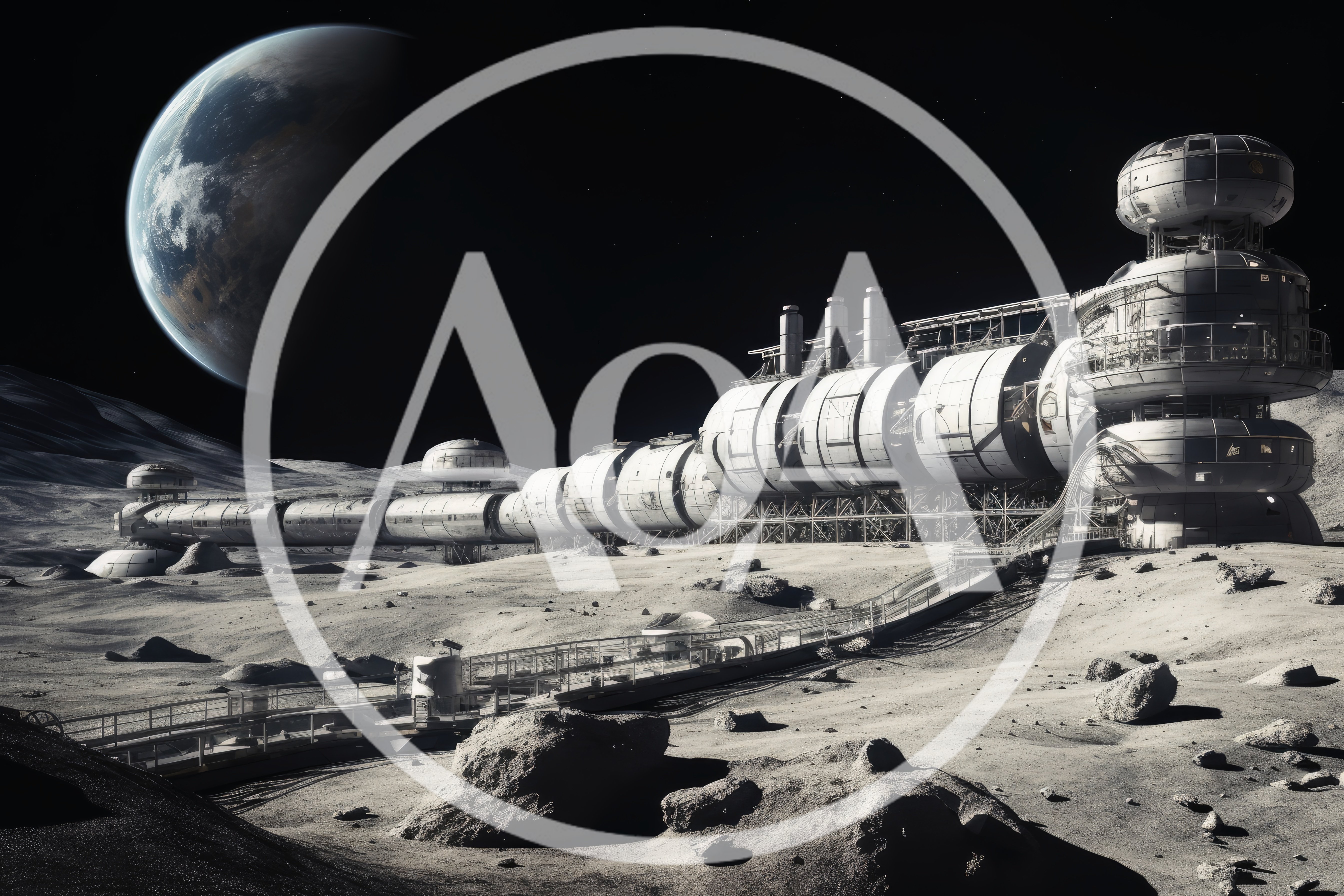 Futuristic Lunar Base Station On Moon Surface