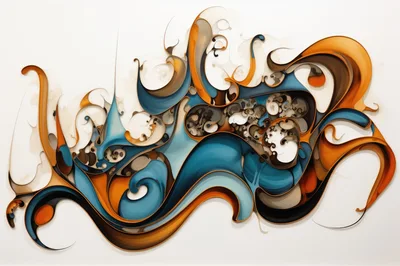 Abstract Fluid Art With Swirling Blue And Orange Curves