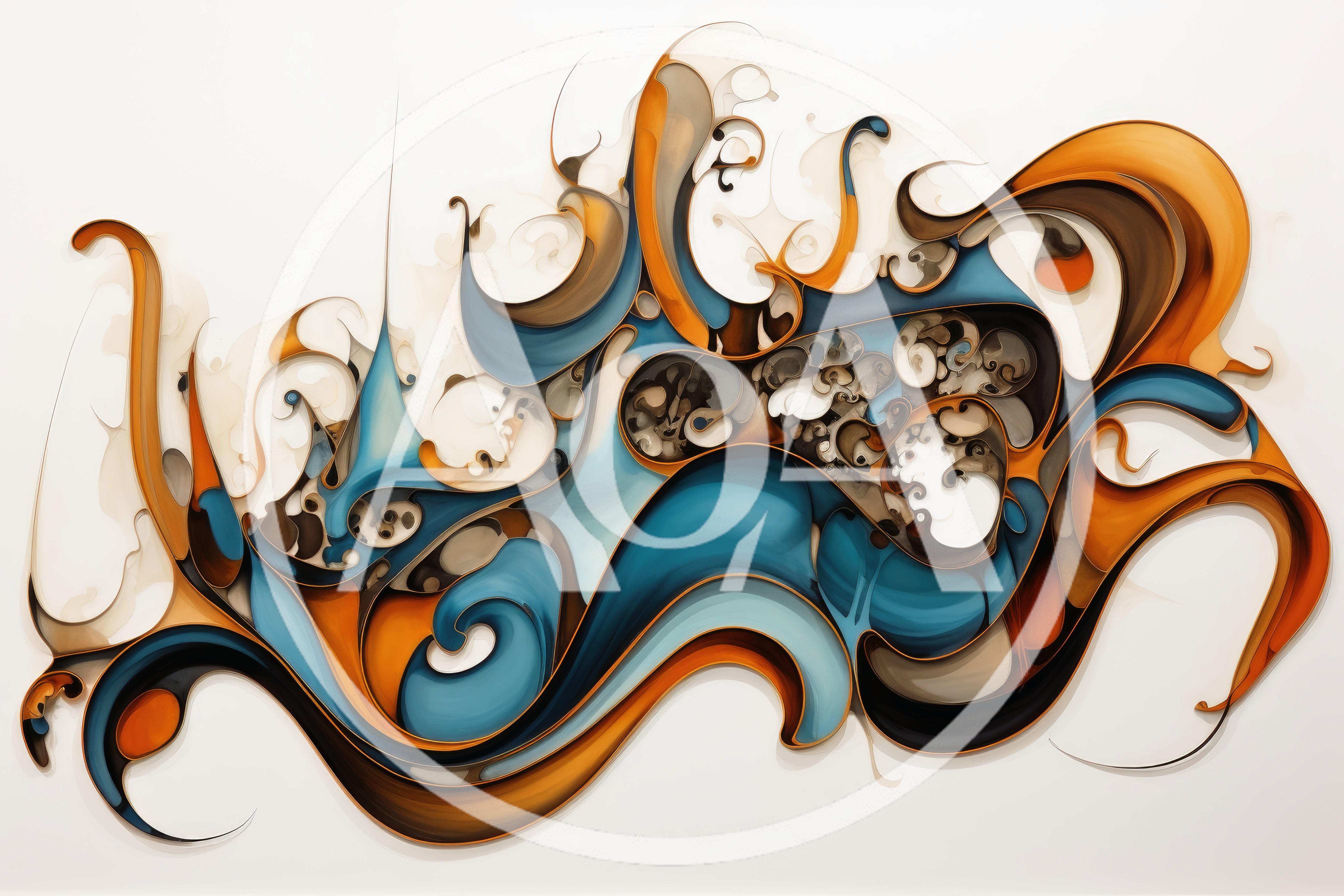 Abstract Fluid Art With Swirling Blue And Orange Curves
