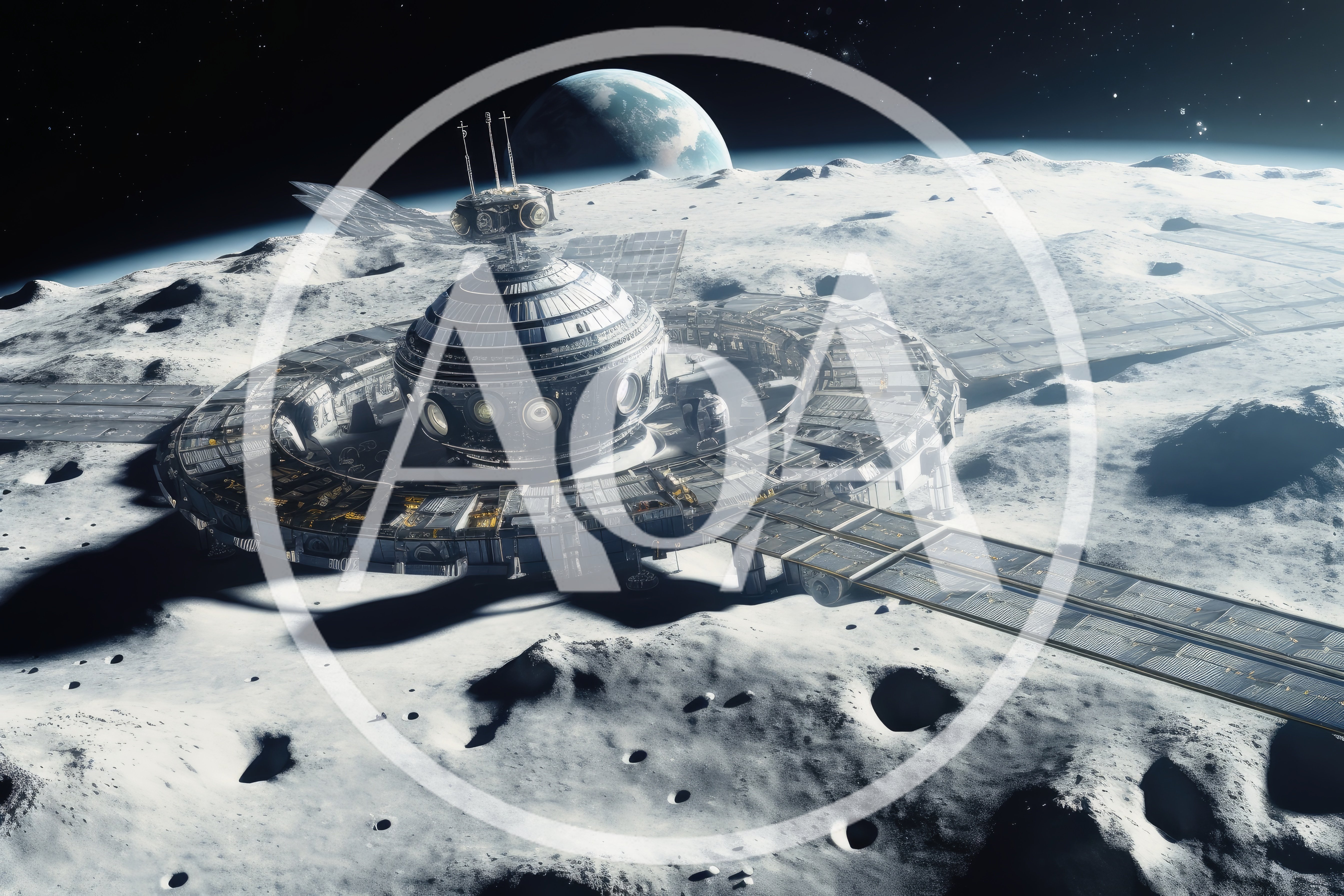 Futuristic Lunar Base Station On Moon Surface