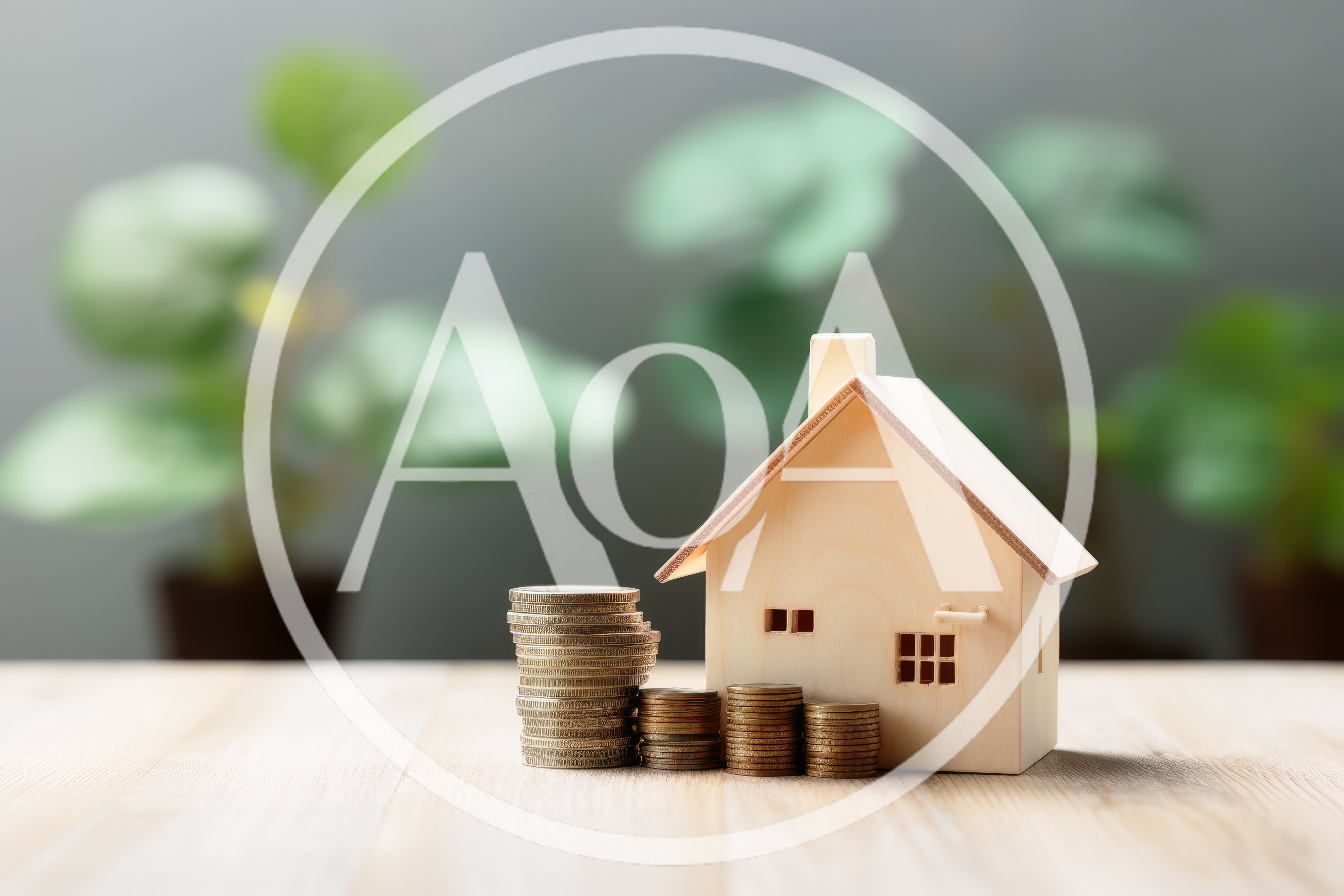Wooden House Model With Stacks Of Coins