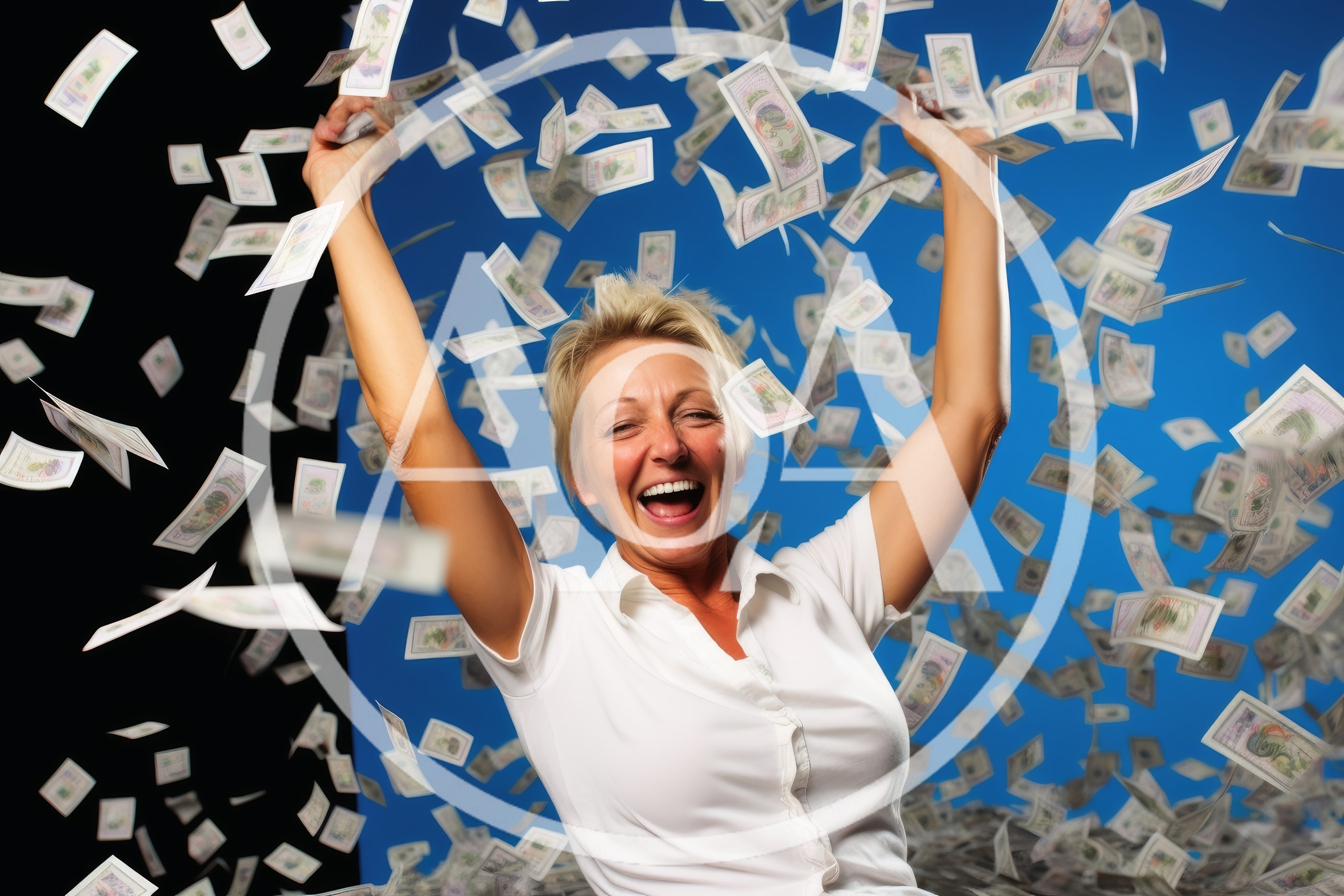Excited Mature Woman Celebrating Success With Falling Money