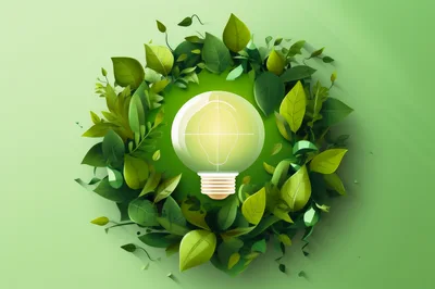 Light Bulb Surrounded By Green Leaves