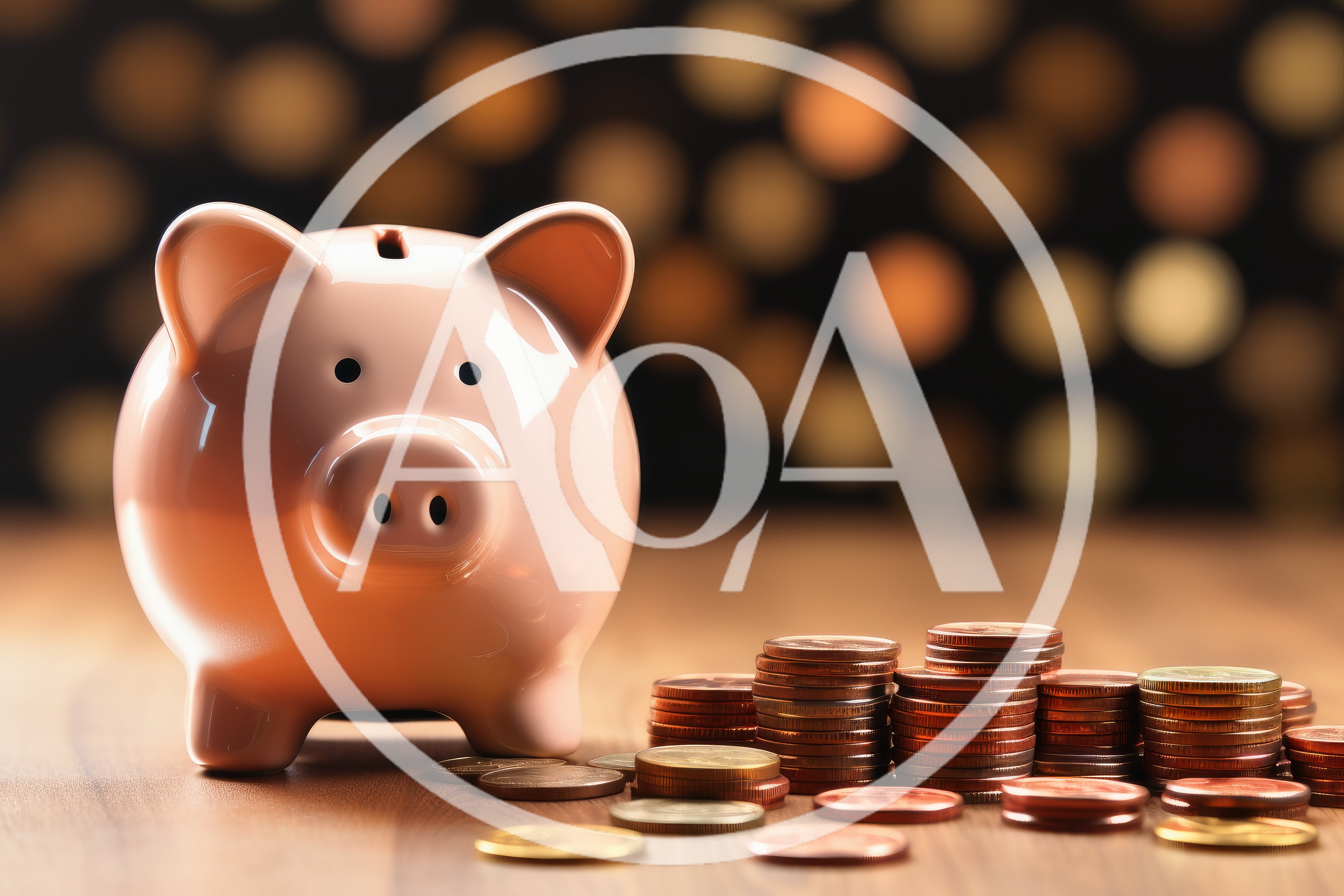 Pink Piggy Bank With Stacks Of Coins
