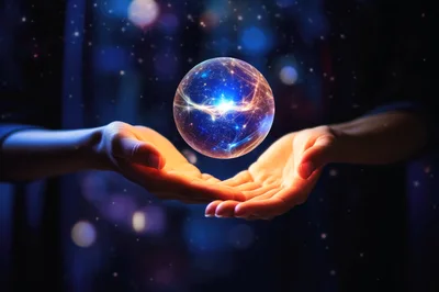 Hands Holding A Glowing Cosmic Energy Sphere