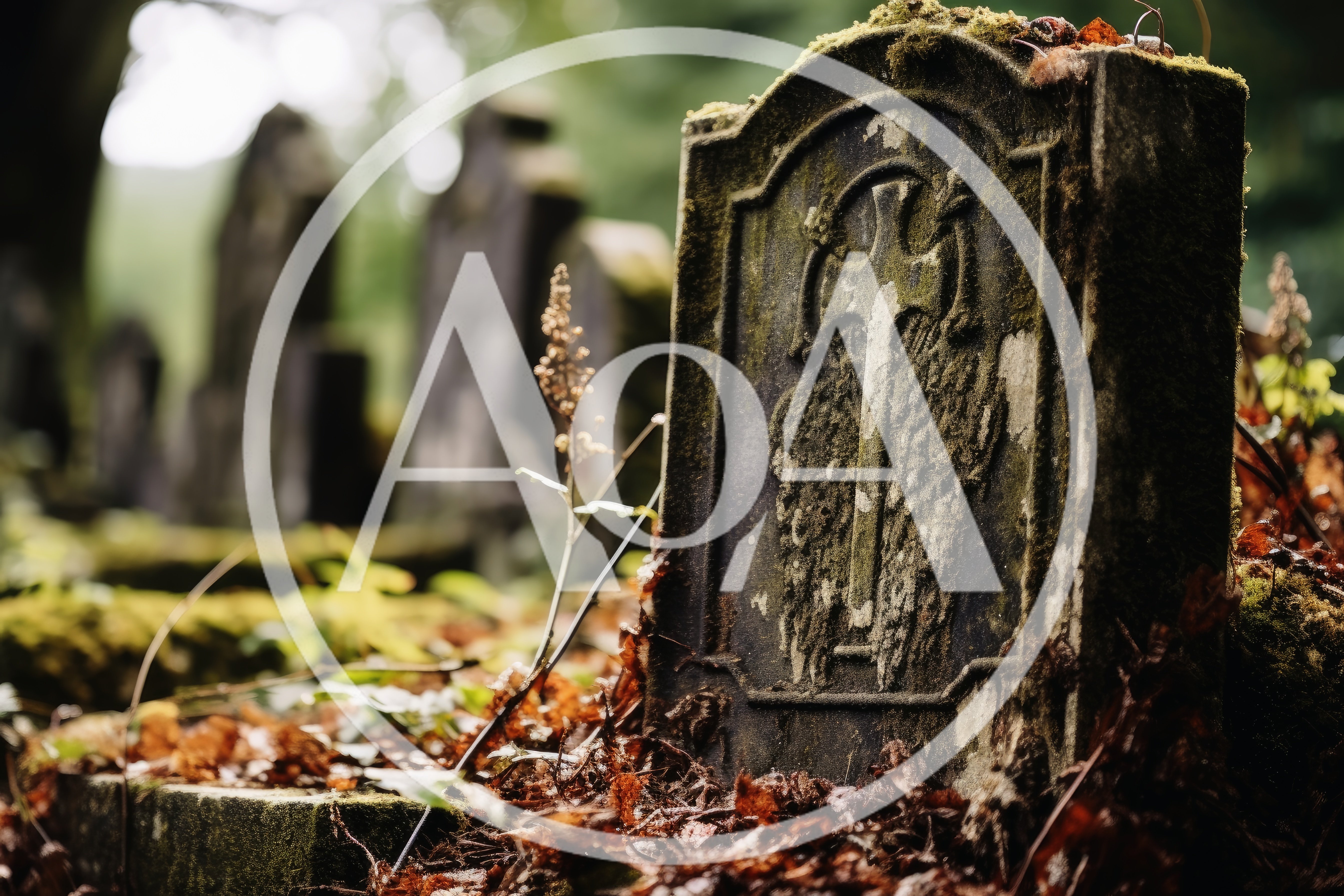 Ancient Mossy Gravestone In An Overgrown Cemetery
