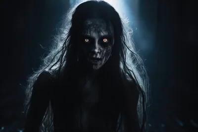 Eerie Supernatural Entity With Glowing Eyes In Darkness