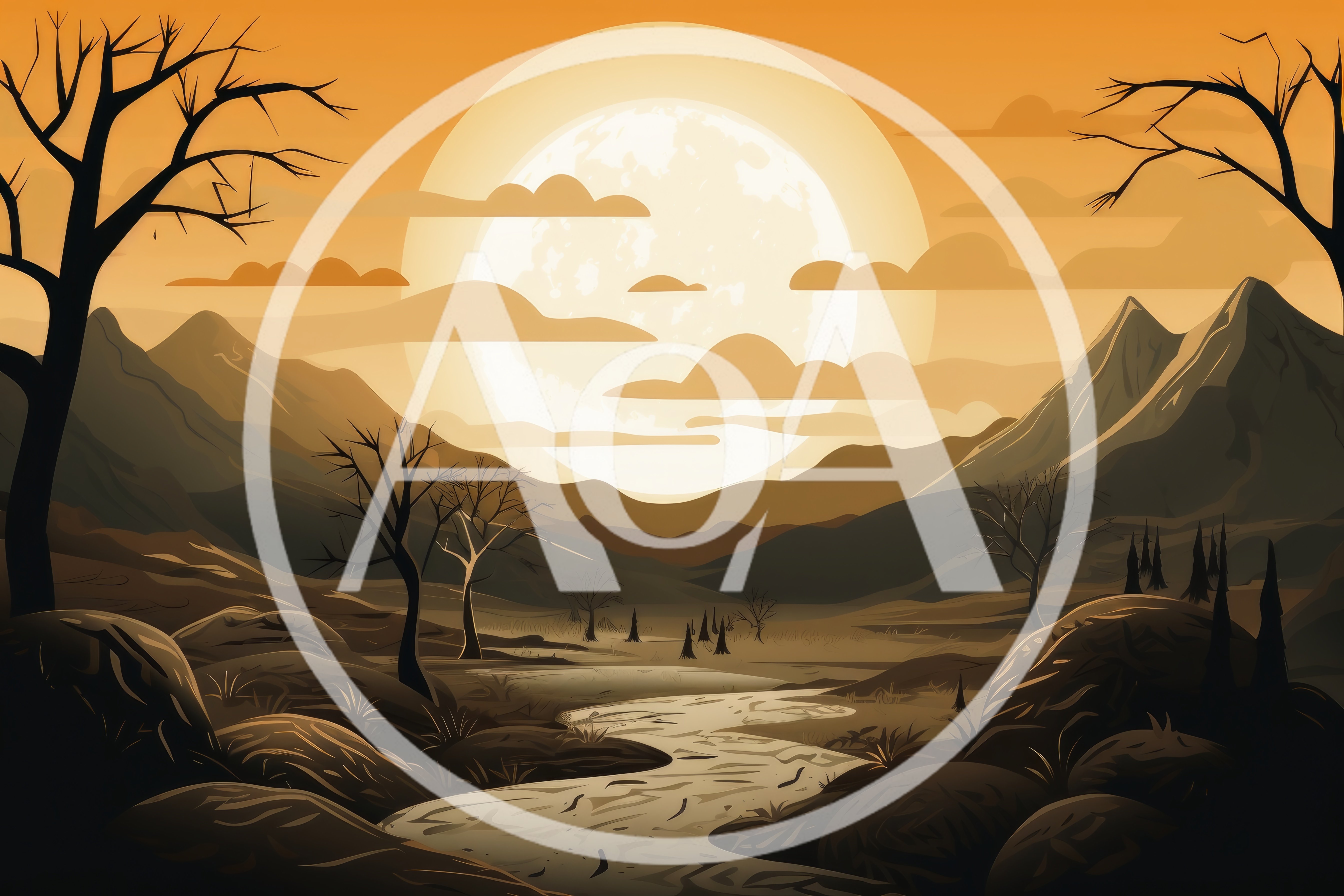 Stylized Landscape Illustration With Full Moon And Mountains