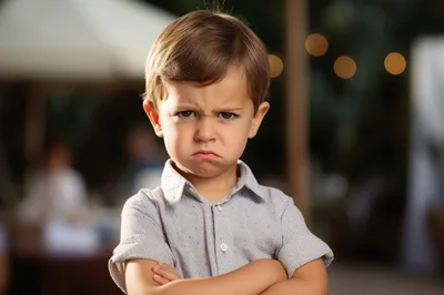 Portrait Of A Grumpy Toddler Boy With Crossed Arms