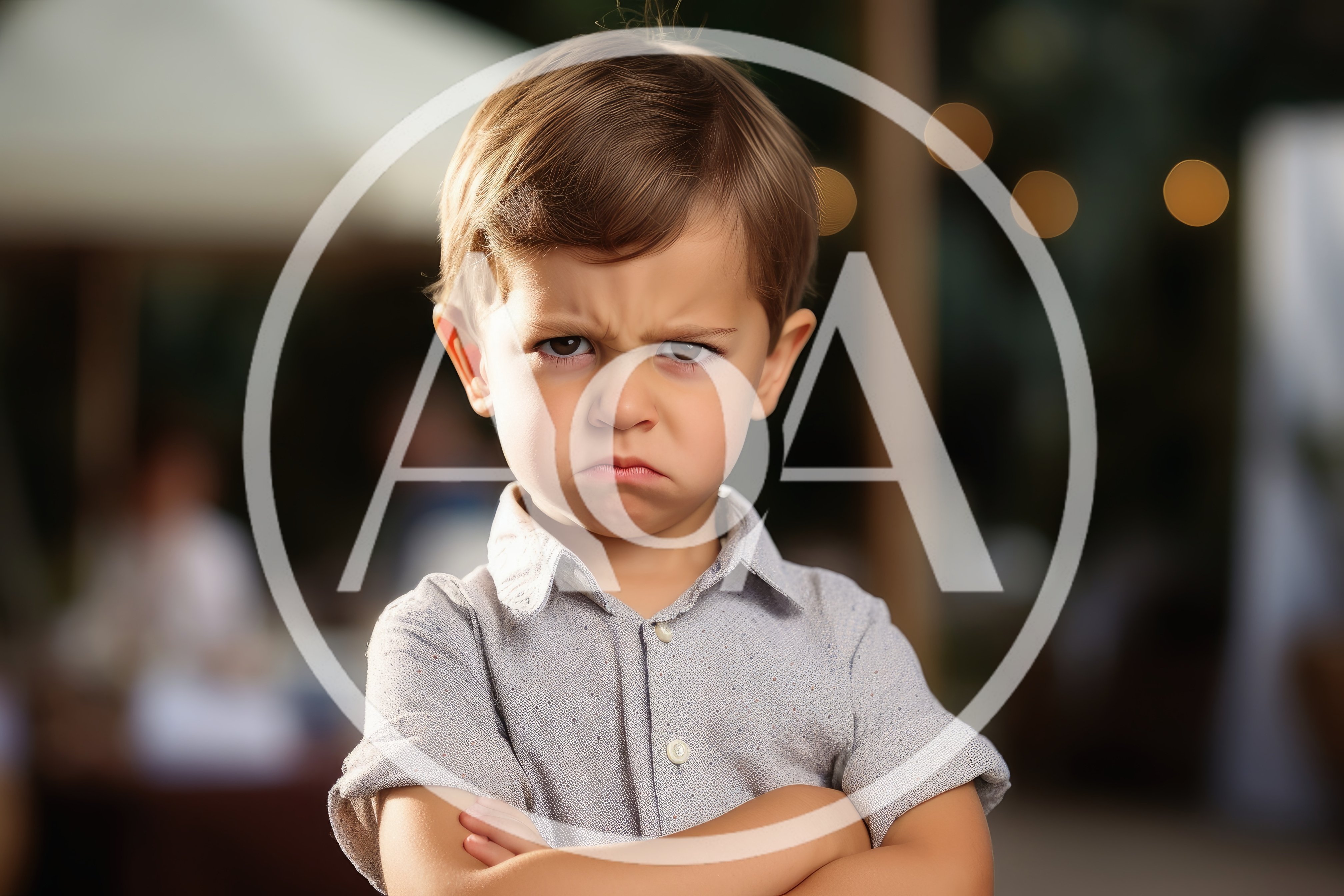 Portrait Of A Grumpy Toddler Boy With Crossed Arms