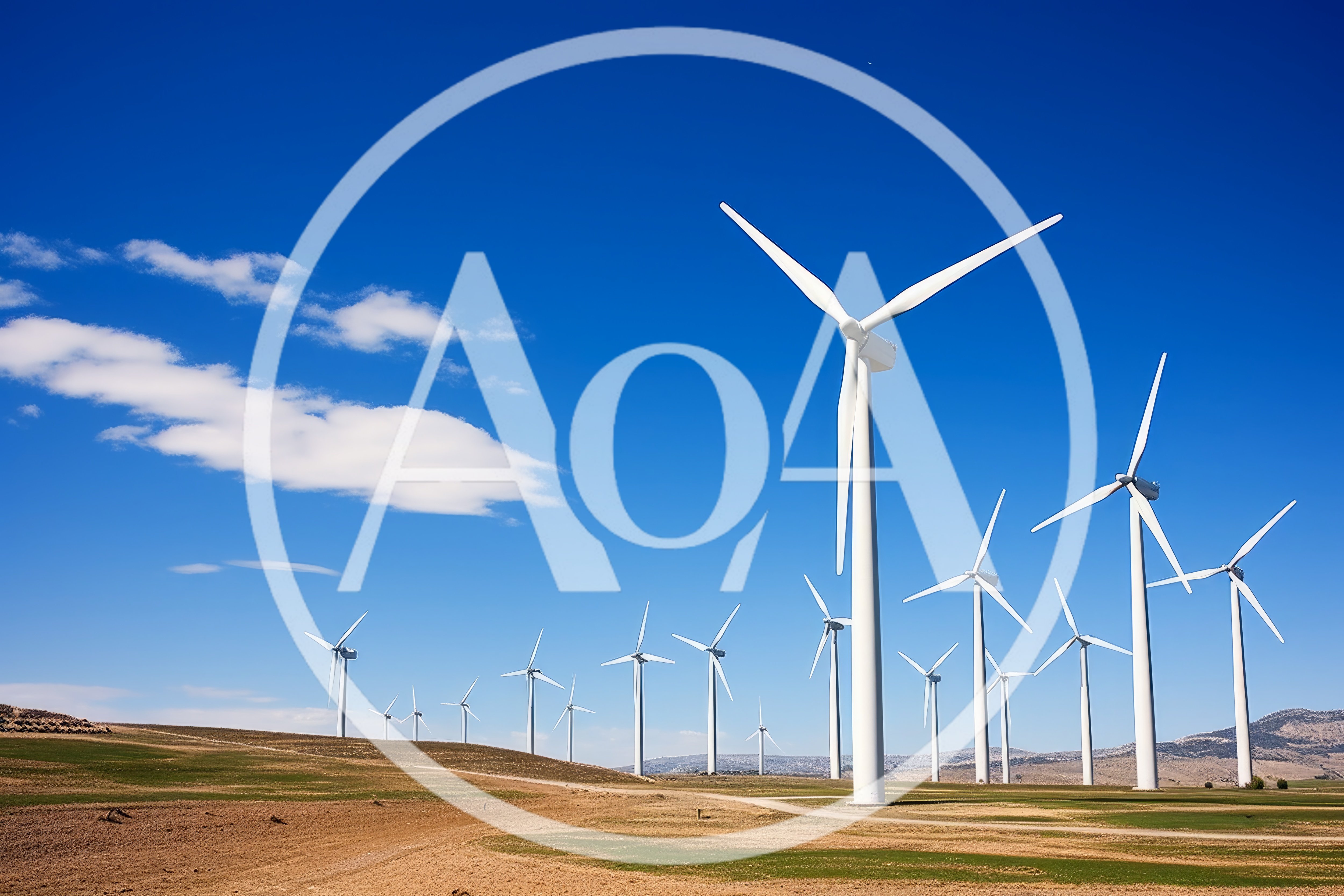 Wind Turbine Farm Under Clear Blue Sky