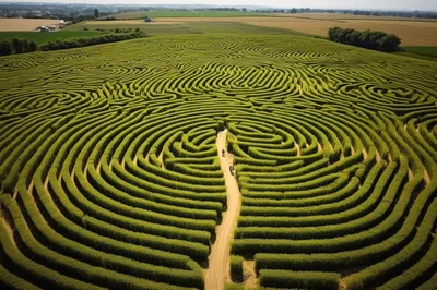 Aerial View Of A Large Green Hedge Maze