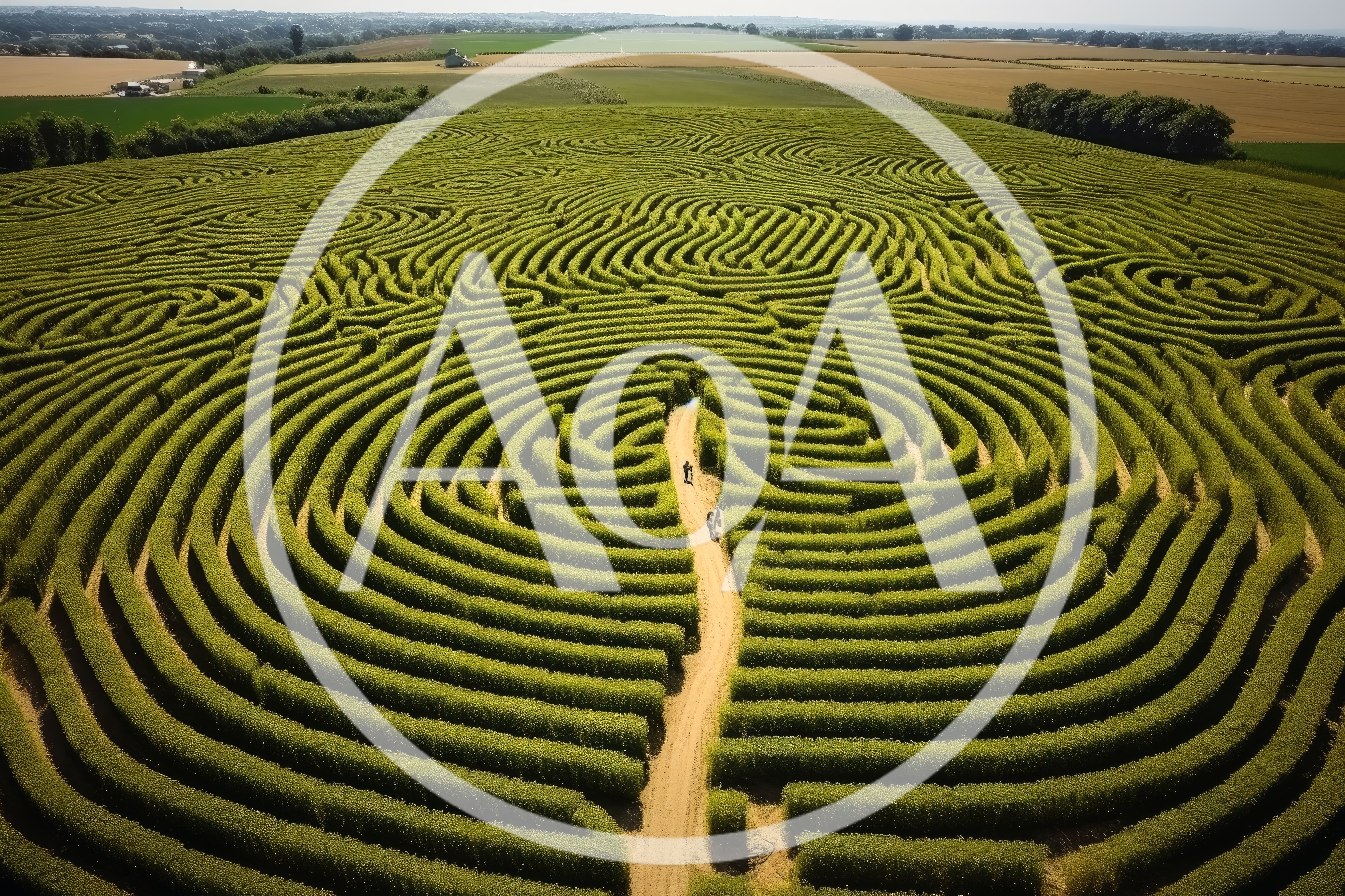Aerial View Of A Large Green Hedge Maze