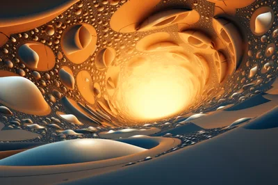 Abstract Fractal Tunnel With Glowing Golden Light