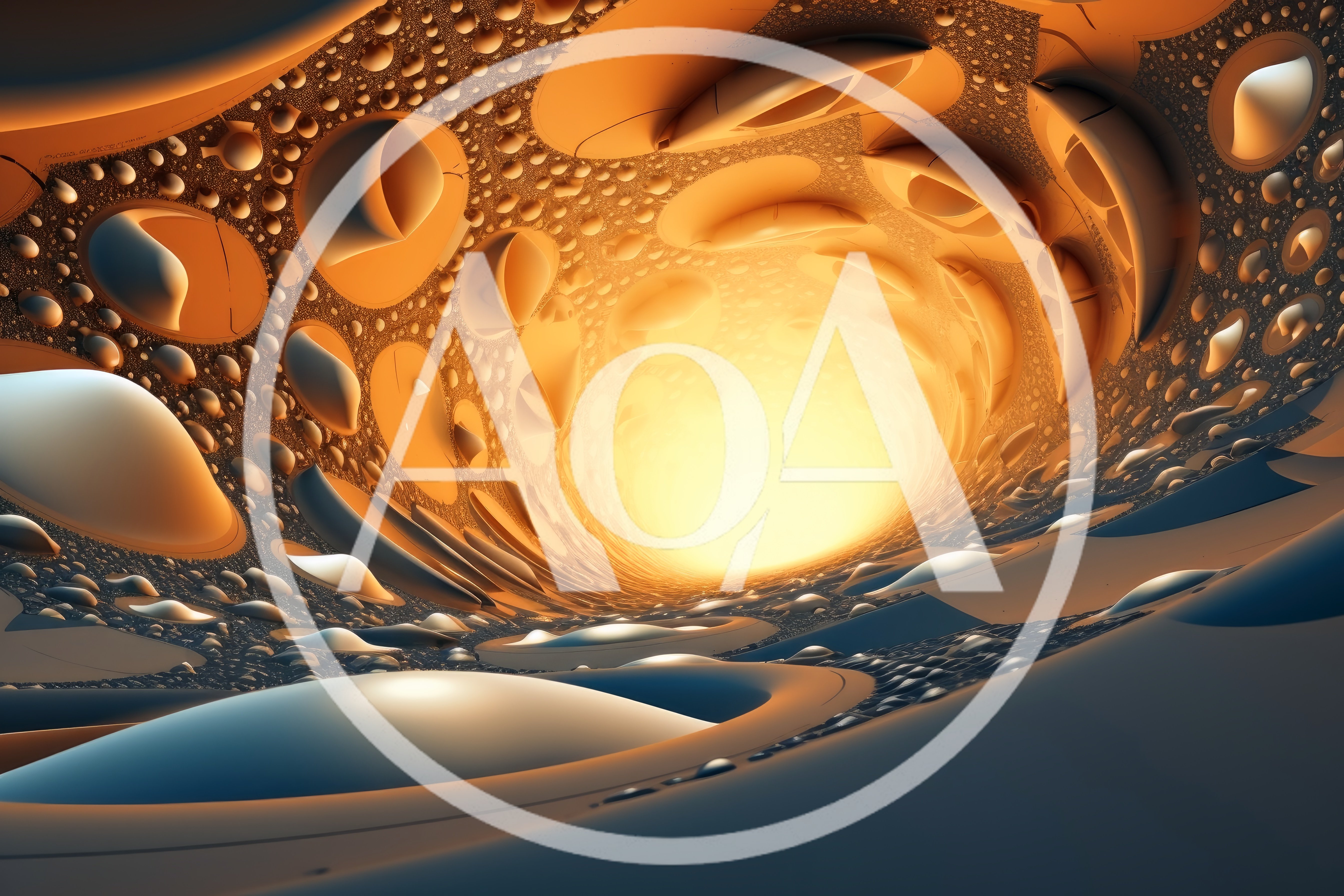 Abstract Fractal Tunnel With Glowing Golden Light
