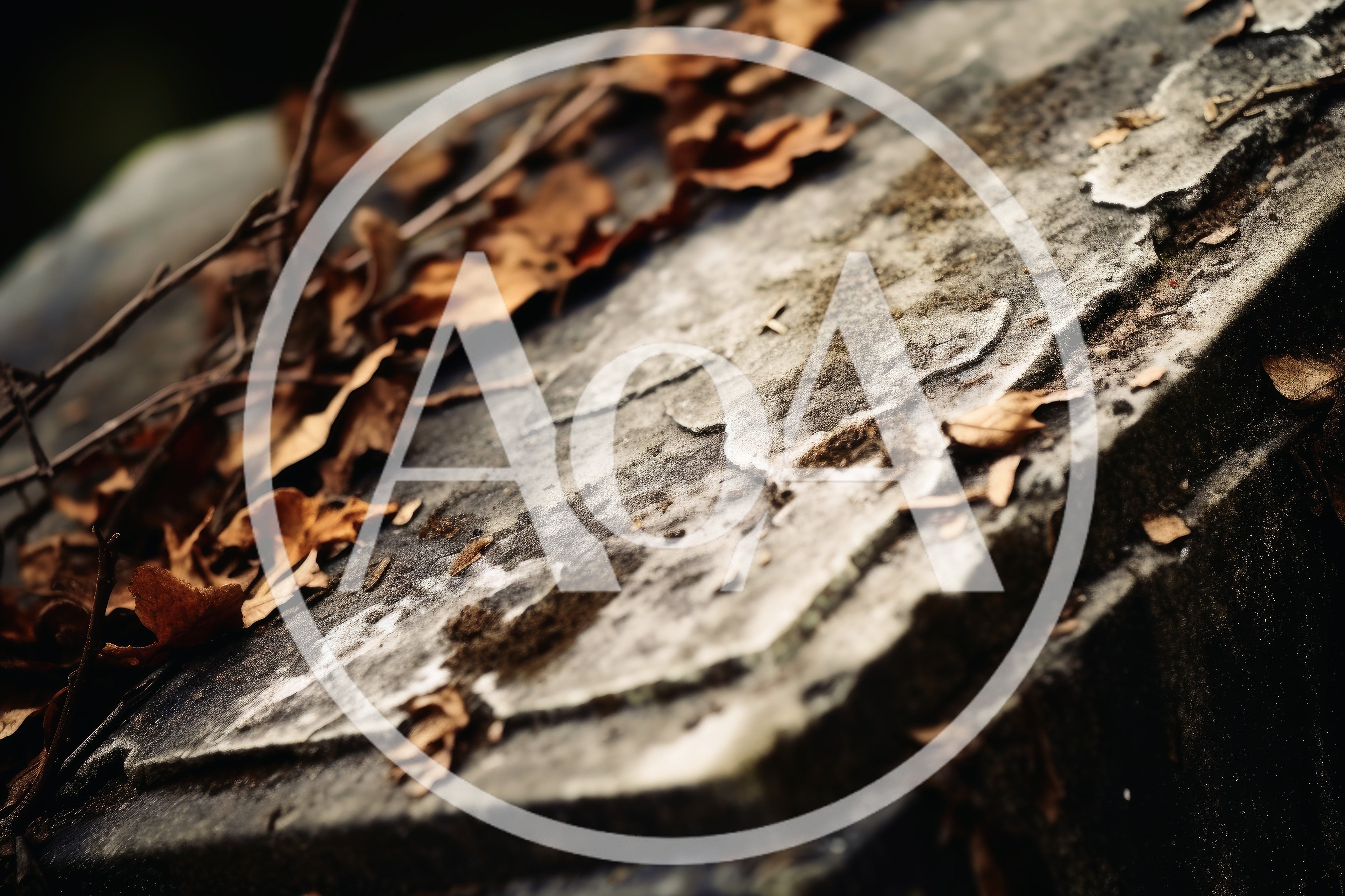 Weathered Stone Tombstone Covered With Fallen Autumn Leaves