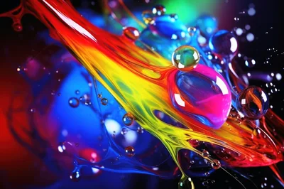 Abstract Colorful Liquid Paint Splash With Floating Spheres
