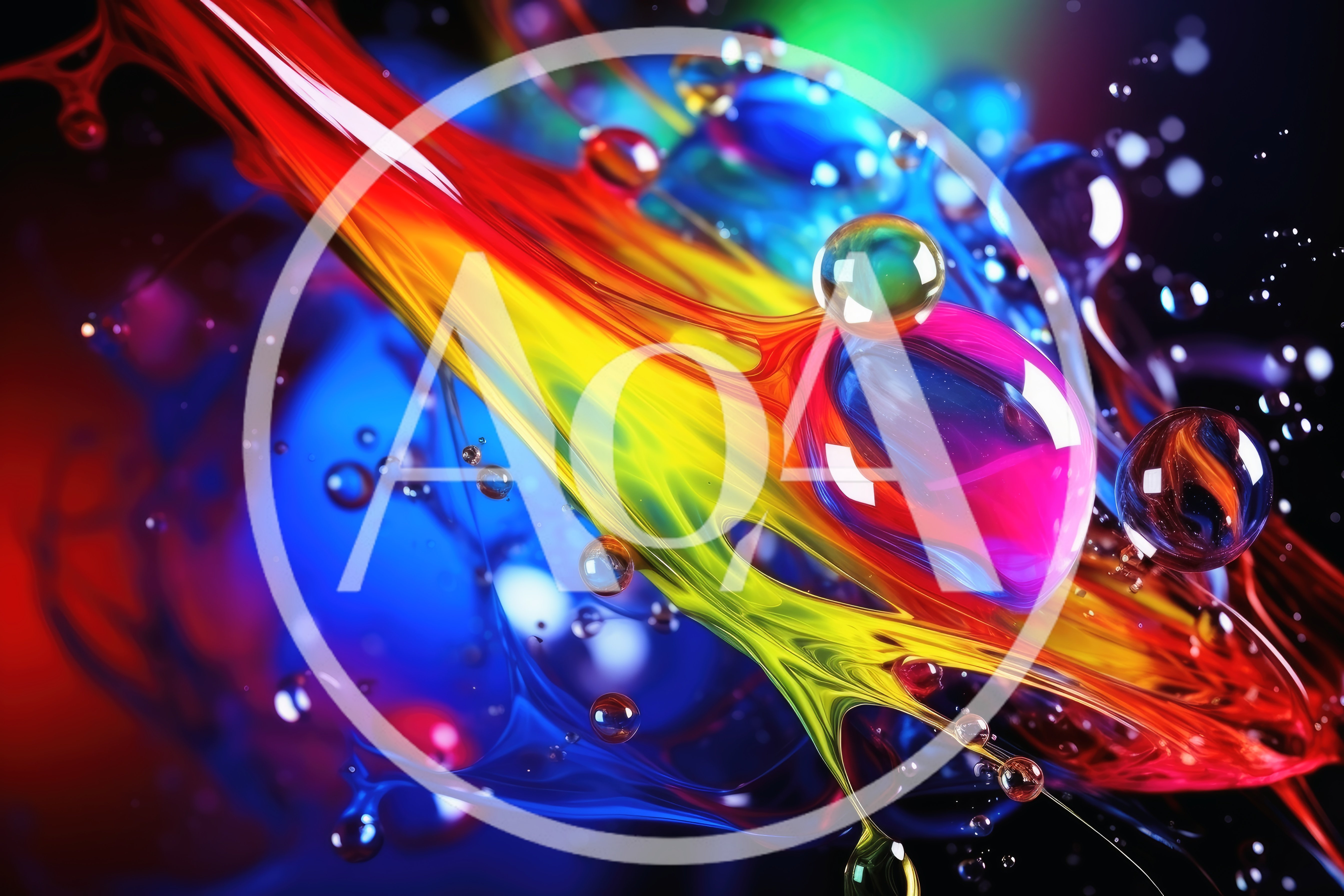 Abstract Colorful Liquid Paint Splash With Floating Spheres
