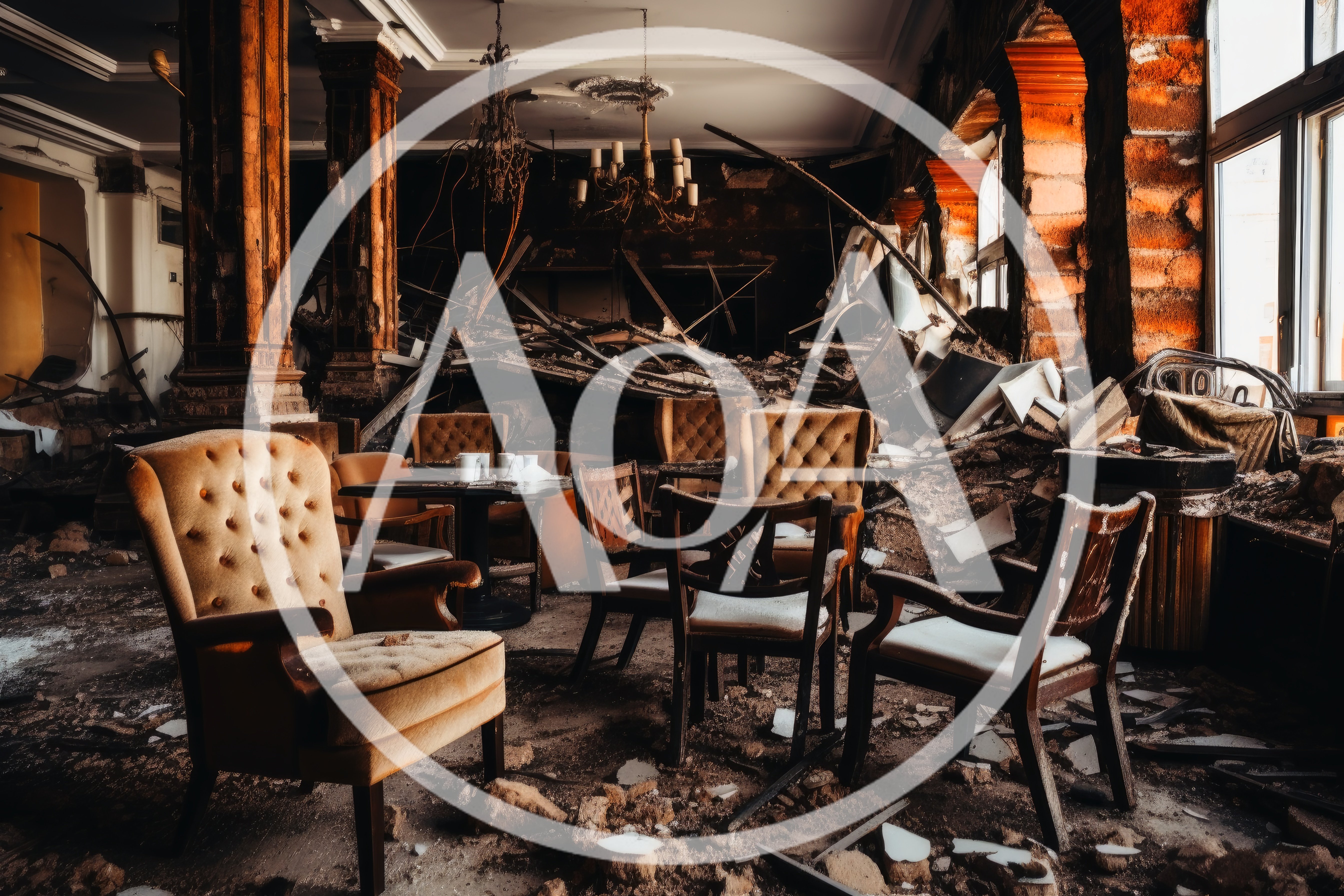 Ruined Interior Of A Destroyed Historic Restaurant