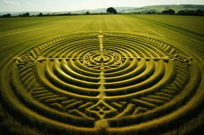 Intricate Crop Circle Pattern In A Golden Wheat Field