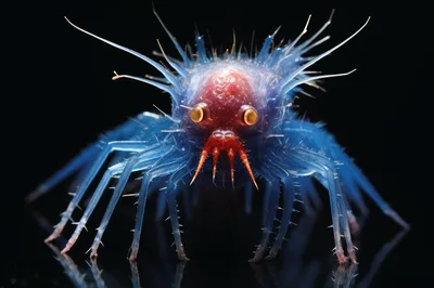 Macro Shot Of A Surreal Blue Spiky Creature